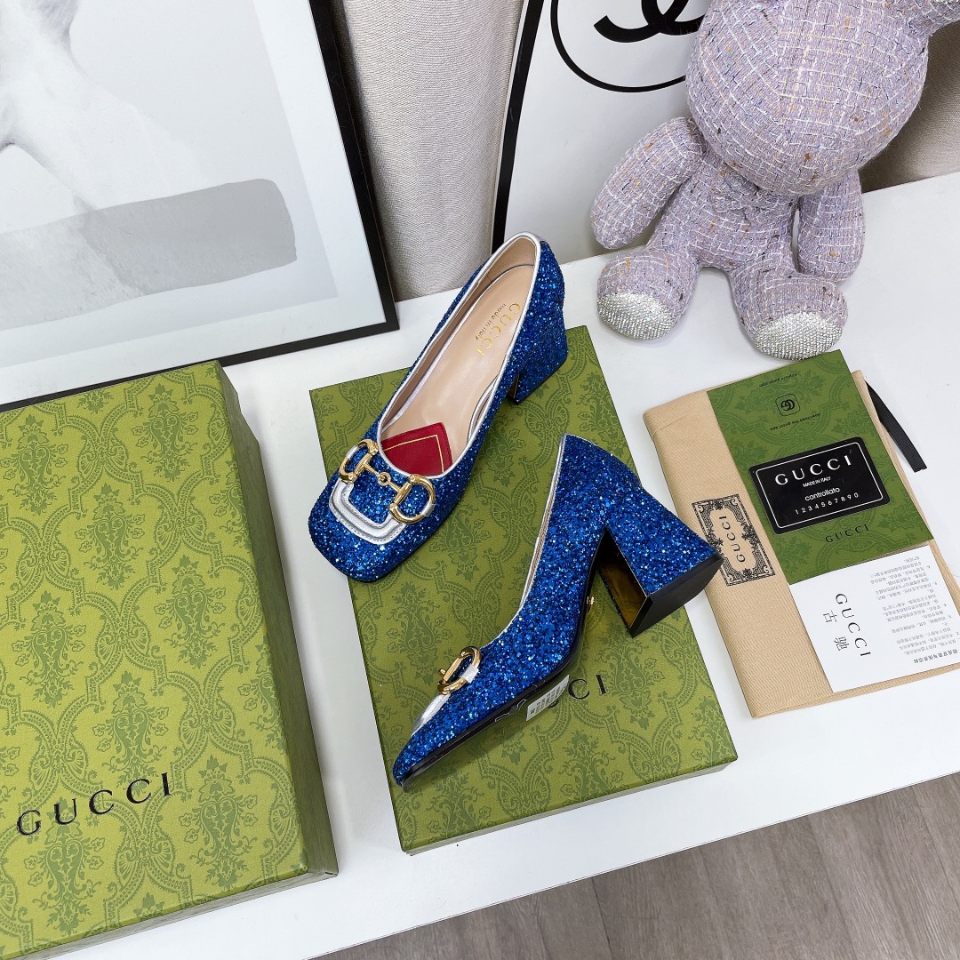 Gvc*1 Lovelight Mid-Heel Crystal Ballet Flat With Horsebit Blue For Women GG