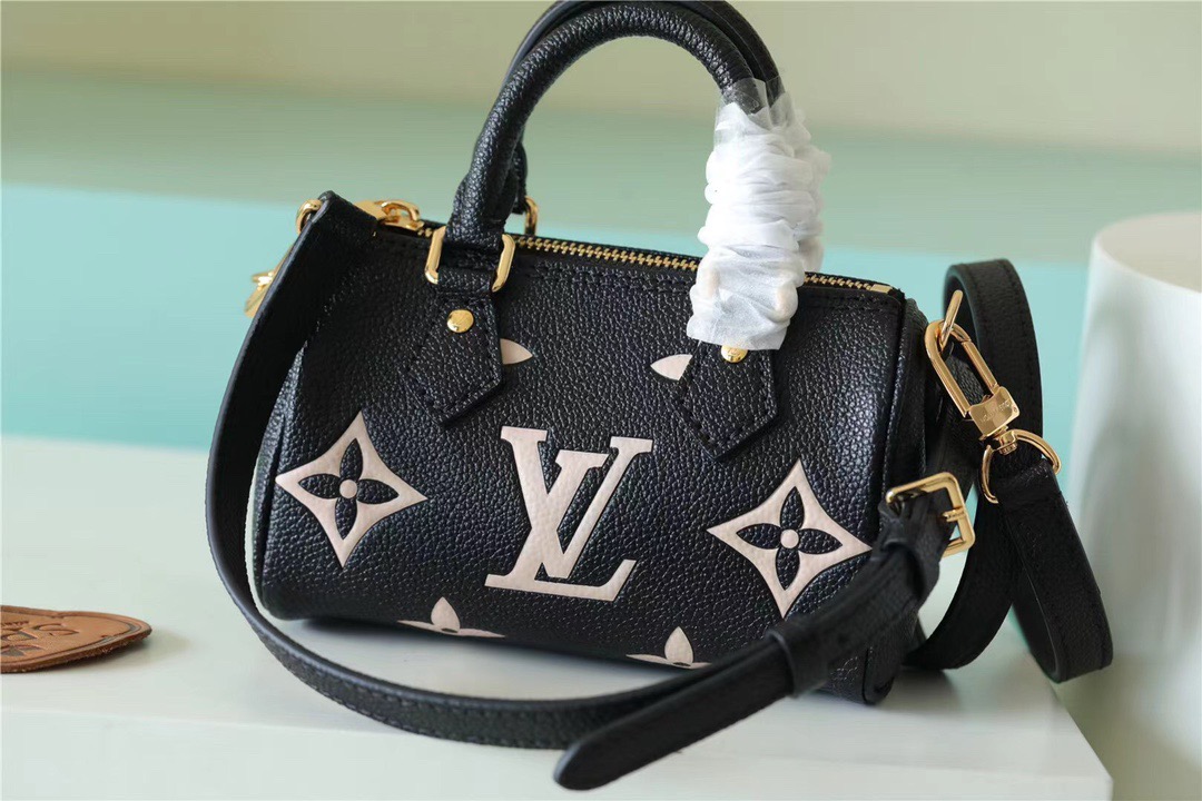 L0vis Vvtt0n Nano Speedy Monogram Empreinte Arizona Beige/ Creme Beige For Women, Women’s Bags, Shoulder And Crossbody Bags 6.3in/16cm LV