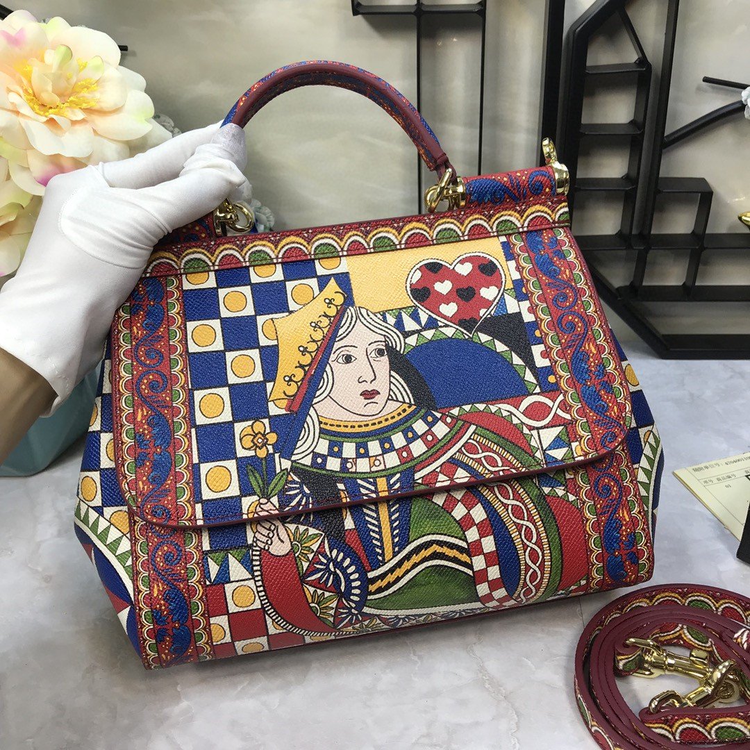 Dolce & Gabbana 90s Sicily Bag With Logo Print Multicolor For Women 10.2in/26cm DG