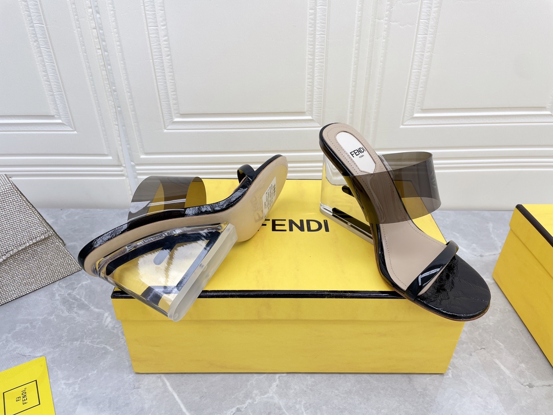 F**di First Black Transparent High-Heeled Sandals For Women