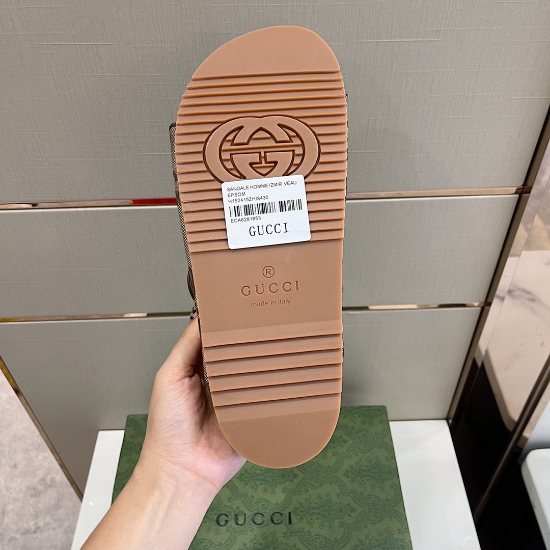 Gvc*1 Men’s Maxi GG Slide Sandal With Straps Beige And Ebony For Men 658020 2HK60