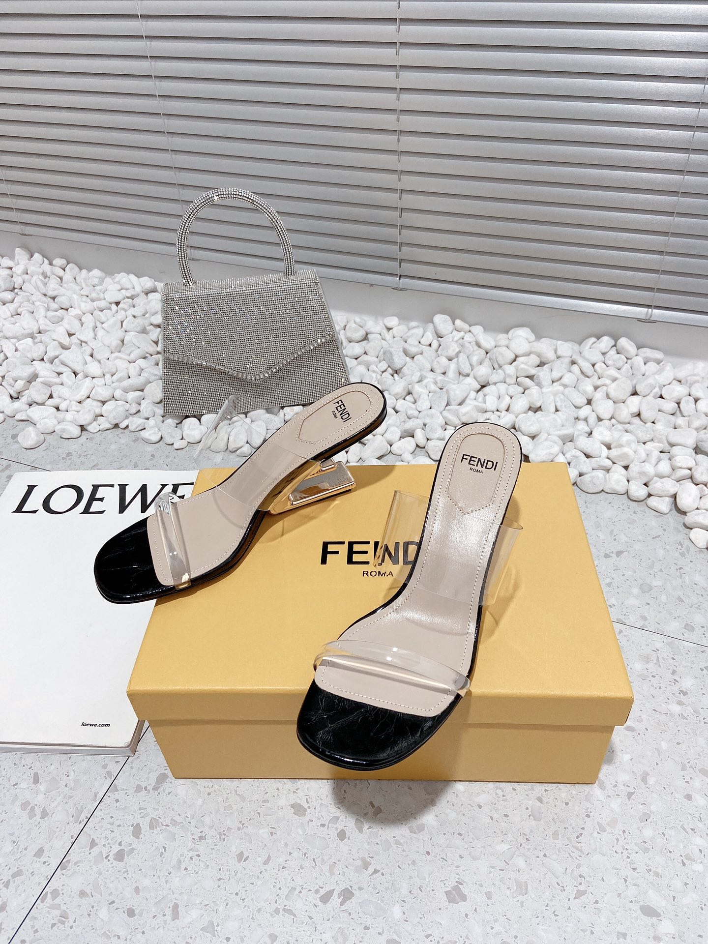 F**di First Black Transparent Medium-Heeled Sandals For Women