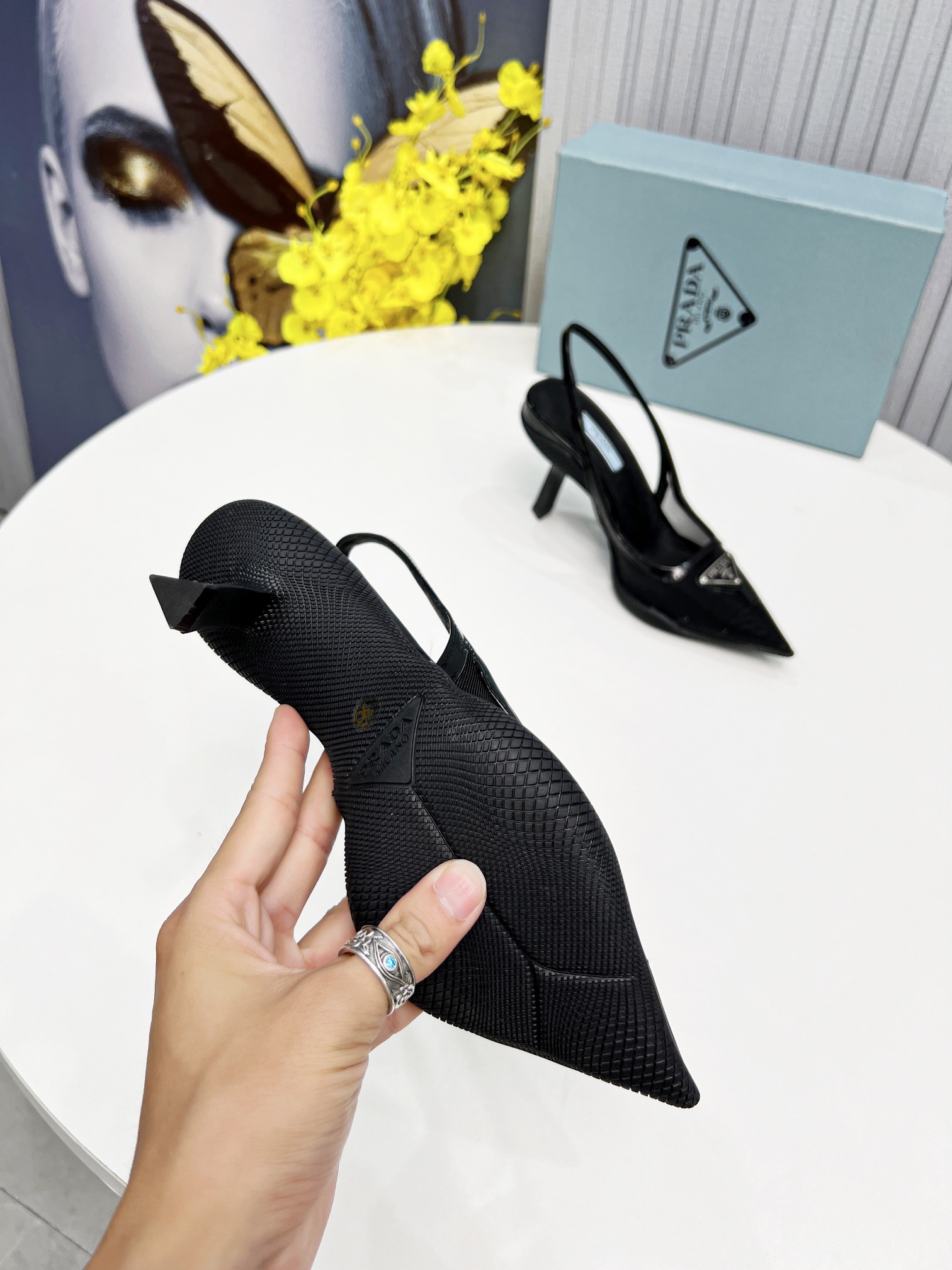 Pra*a Mesh Fabric Slingback Pumps Black For Women PRD 1I828M_099_F0002_F_045