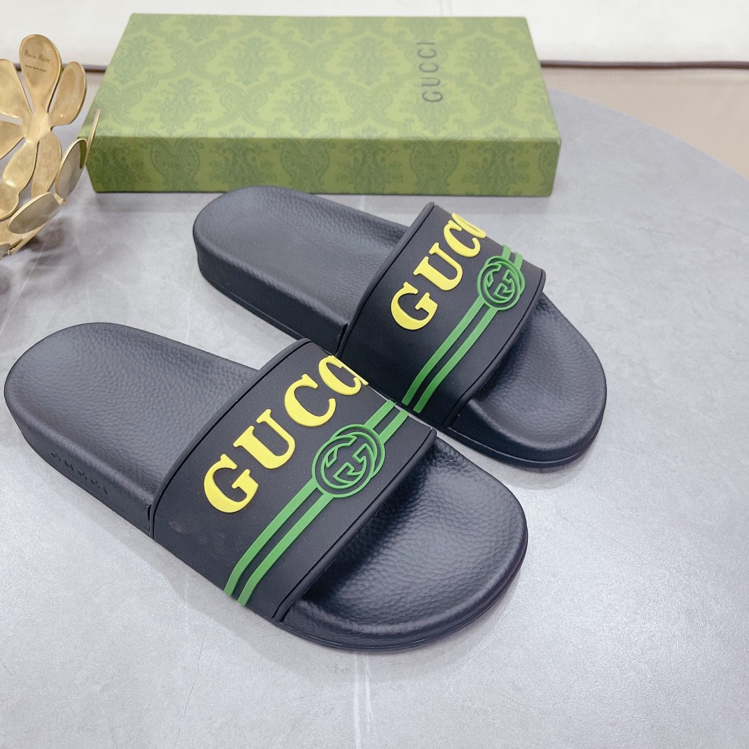 Gvc*1 Women’s Logo Rubber Slide Black Green And Yellow For Women 522887