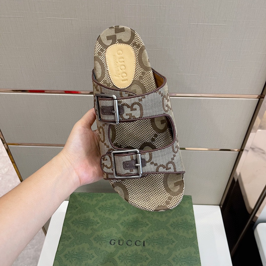 Gvc*1 Men’s Maxi GG Slide Sandal With Straps Beige And Ebony For Men 658020 2HK60