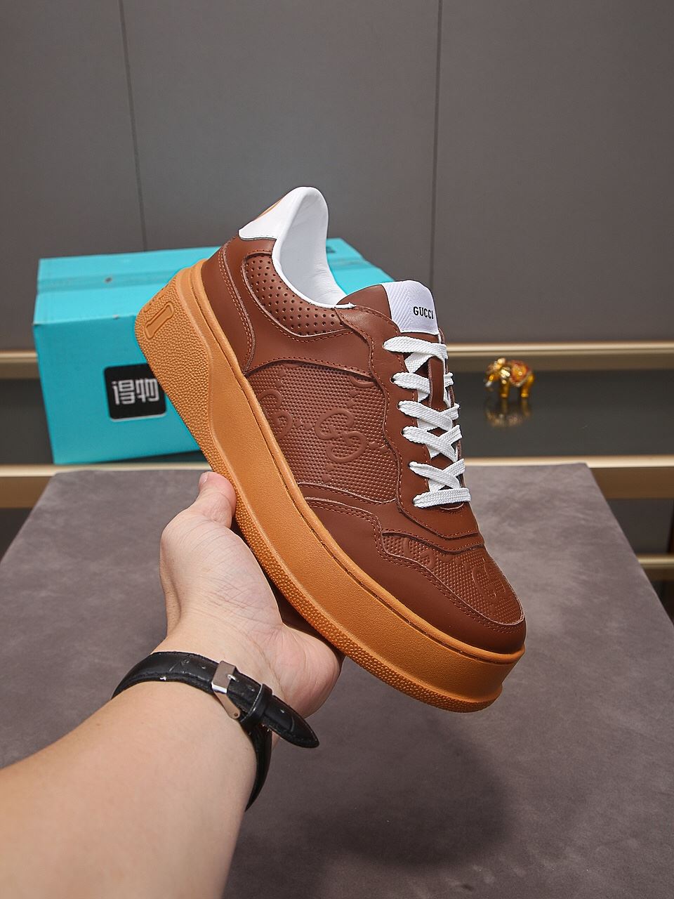 Gvc*1 Men’s GG Embossed Sneaker Brown For Men 669582