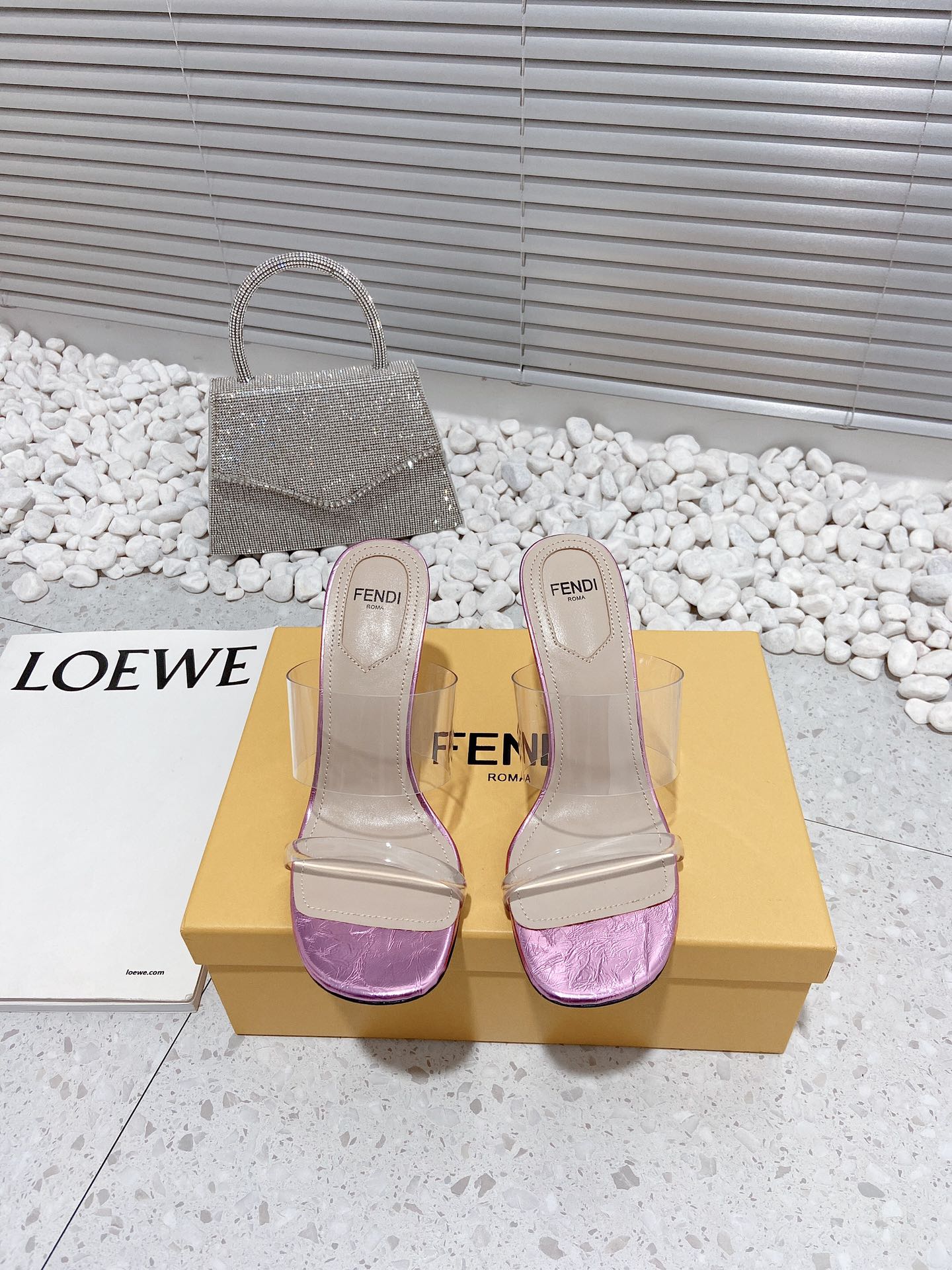 F**di First Pink Transparent High-Heeled Sandals For Women