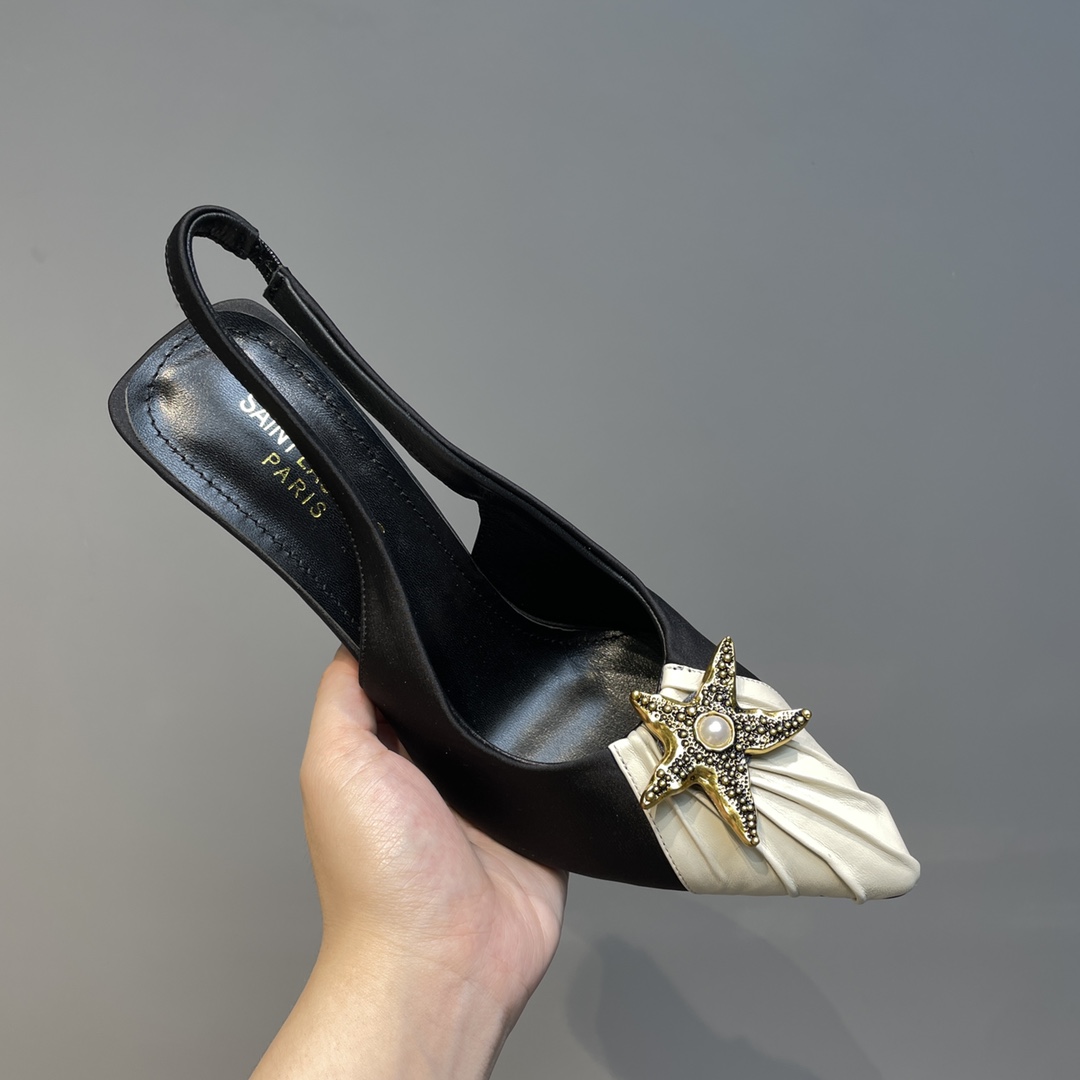 Sa1nt Lau*nt Women’s Silk Slingback Pumps Black For Women Y51