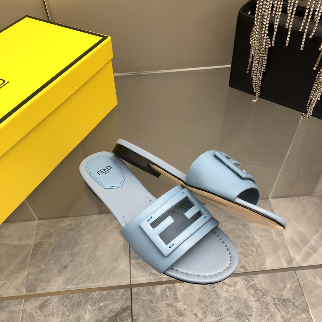 F**di Signature Light Blue Slides For Women 8R8136AE7TF18TF