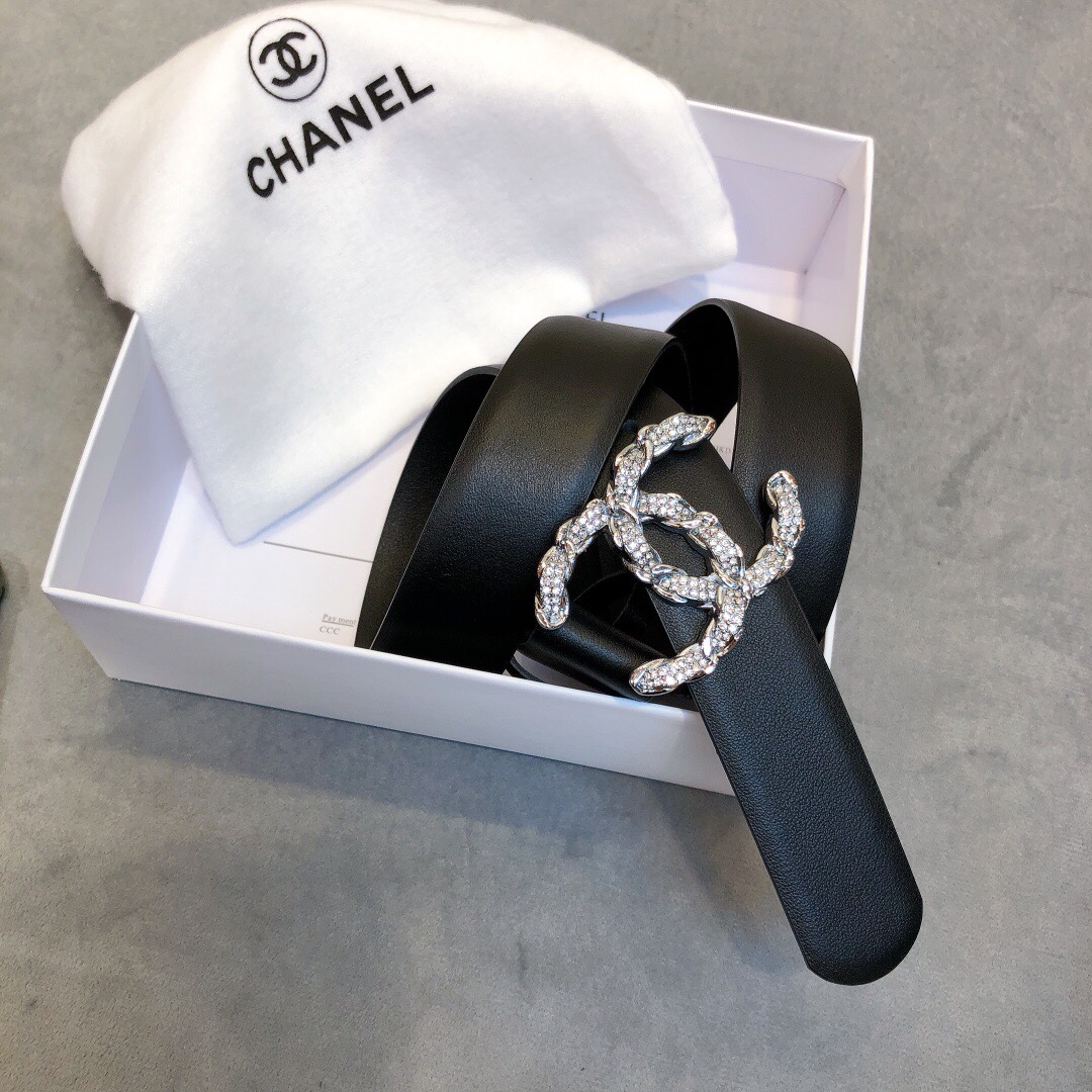 Ch**el Belt With Double C Buckle Black Women Belt