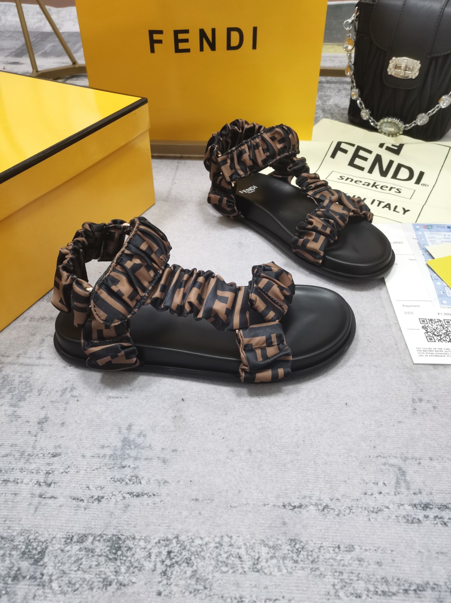 F**di Feel Brown Satin Sandals For Women 8X8291AE7SF0R7V