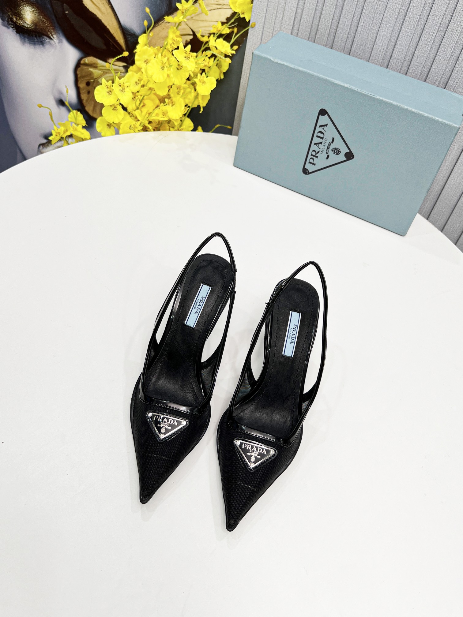 Pra*a Mesh Fabric Slingback Pumps Black For Women PRD 1I828M_099_F0002_F_045