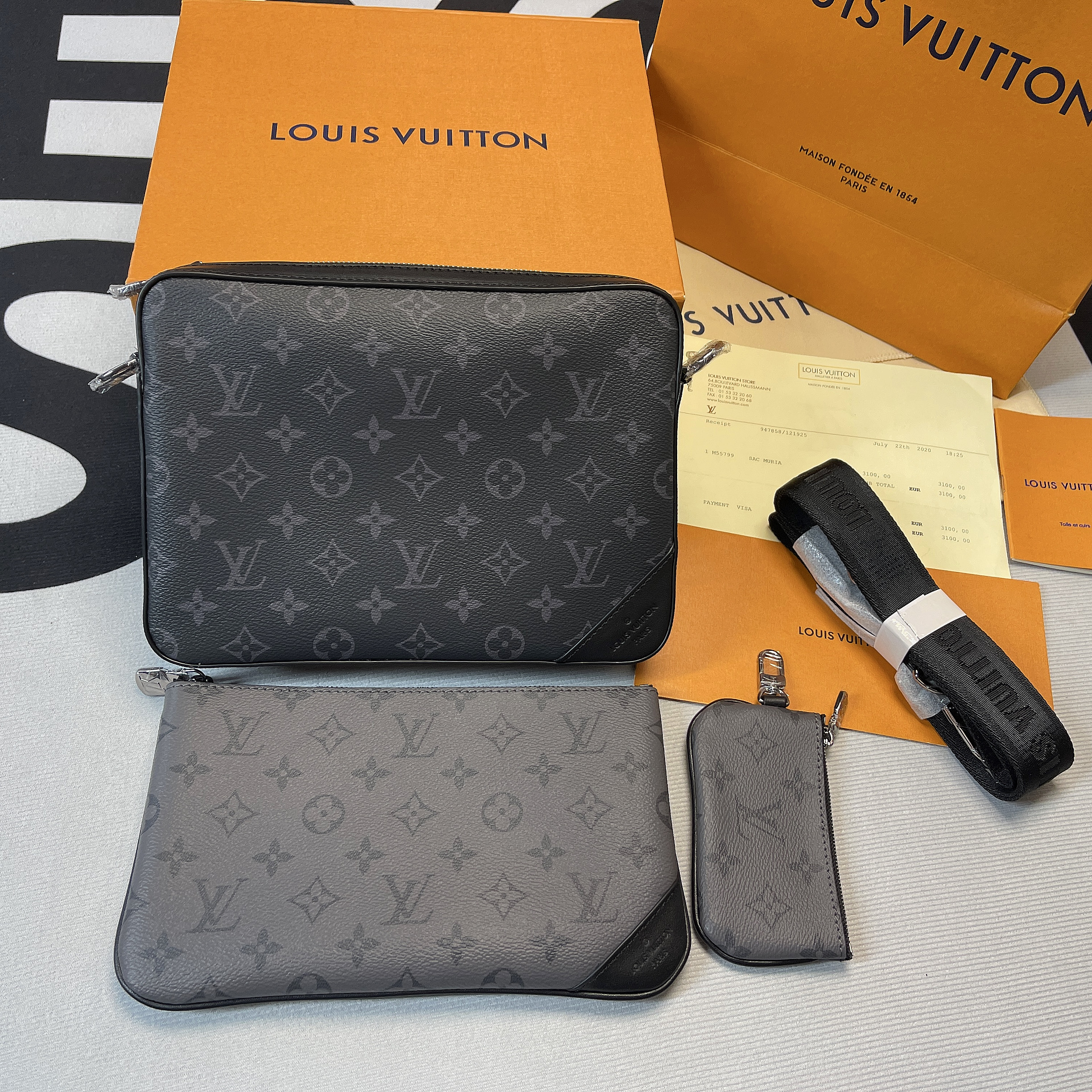 L0vis Vvtt0n Trio Messenger Monogram Eclipse and Monogram Eclipse Reverse For Men, Men’s Bags, Shoulder And Crossbody Bags 9.5in/25cm LV M69443