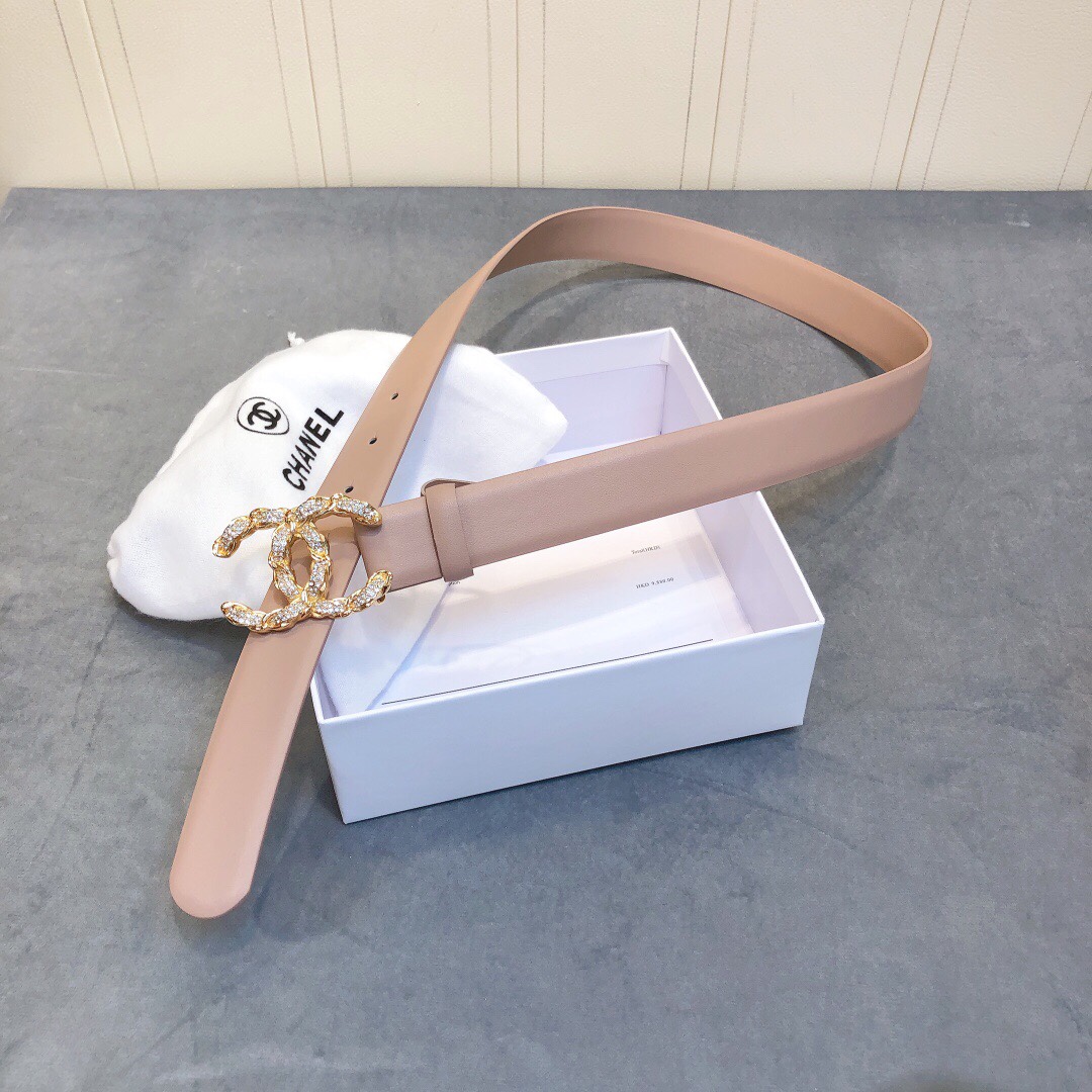 Ch**el Belt With Double C Buckle Beige Women Belt