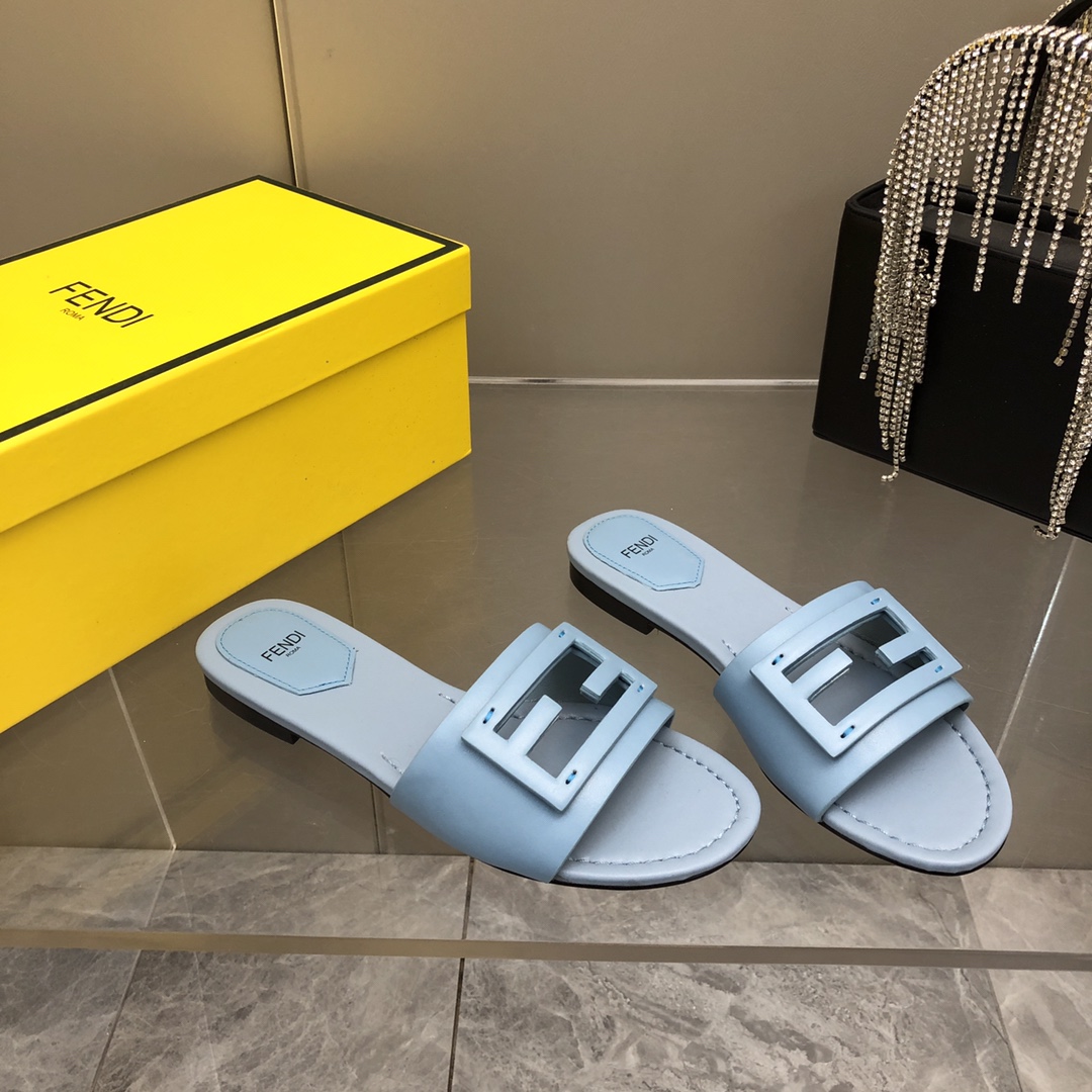 F**di Signature Light Blue Slides For Women 8R8136AE7TF18TF