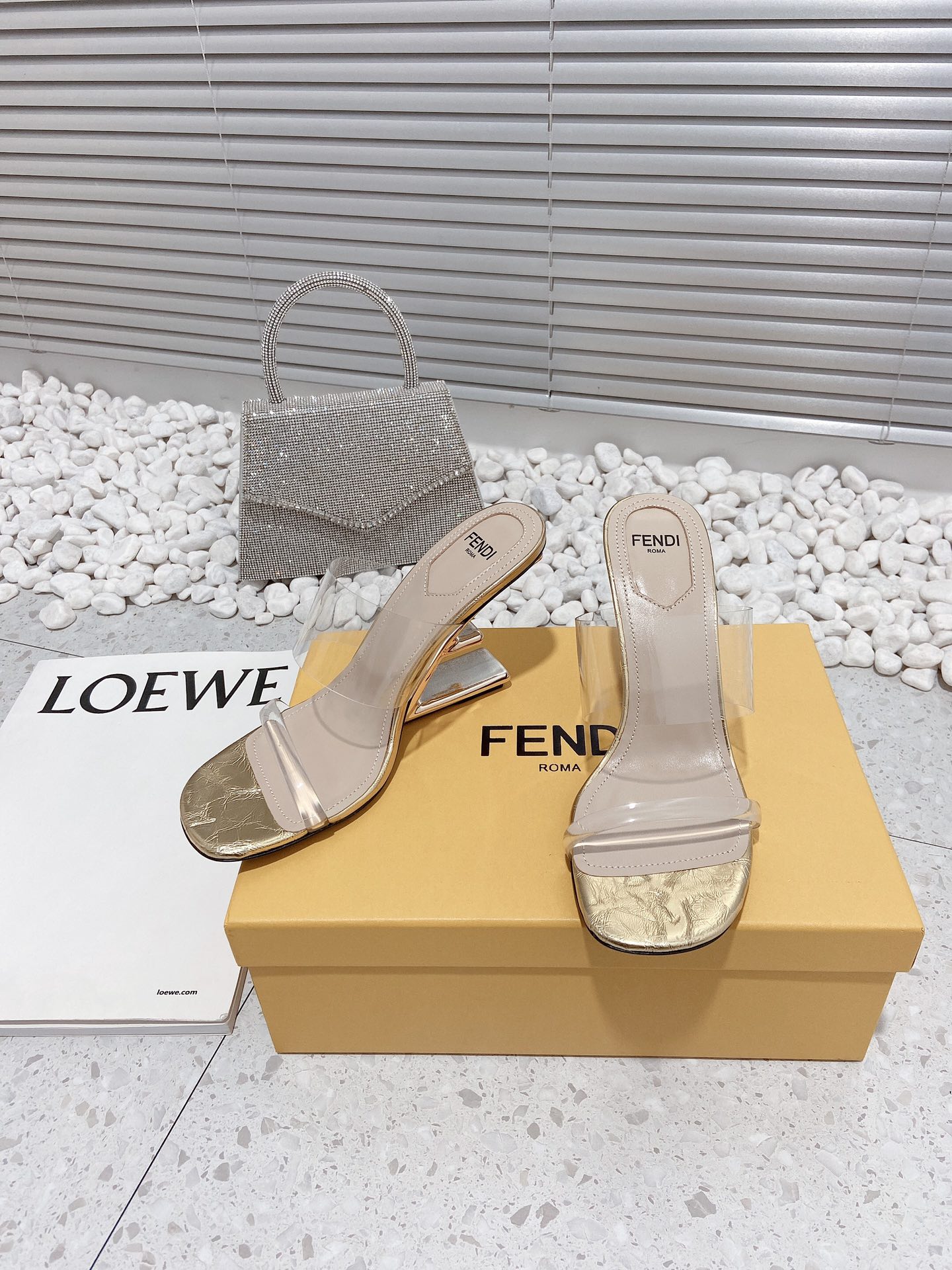F**di First Gold Transparent High-Heeled Sandals For Women