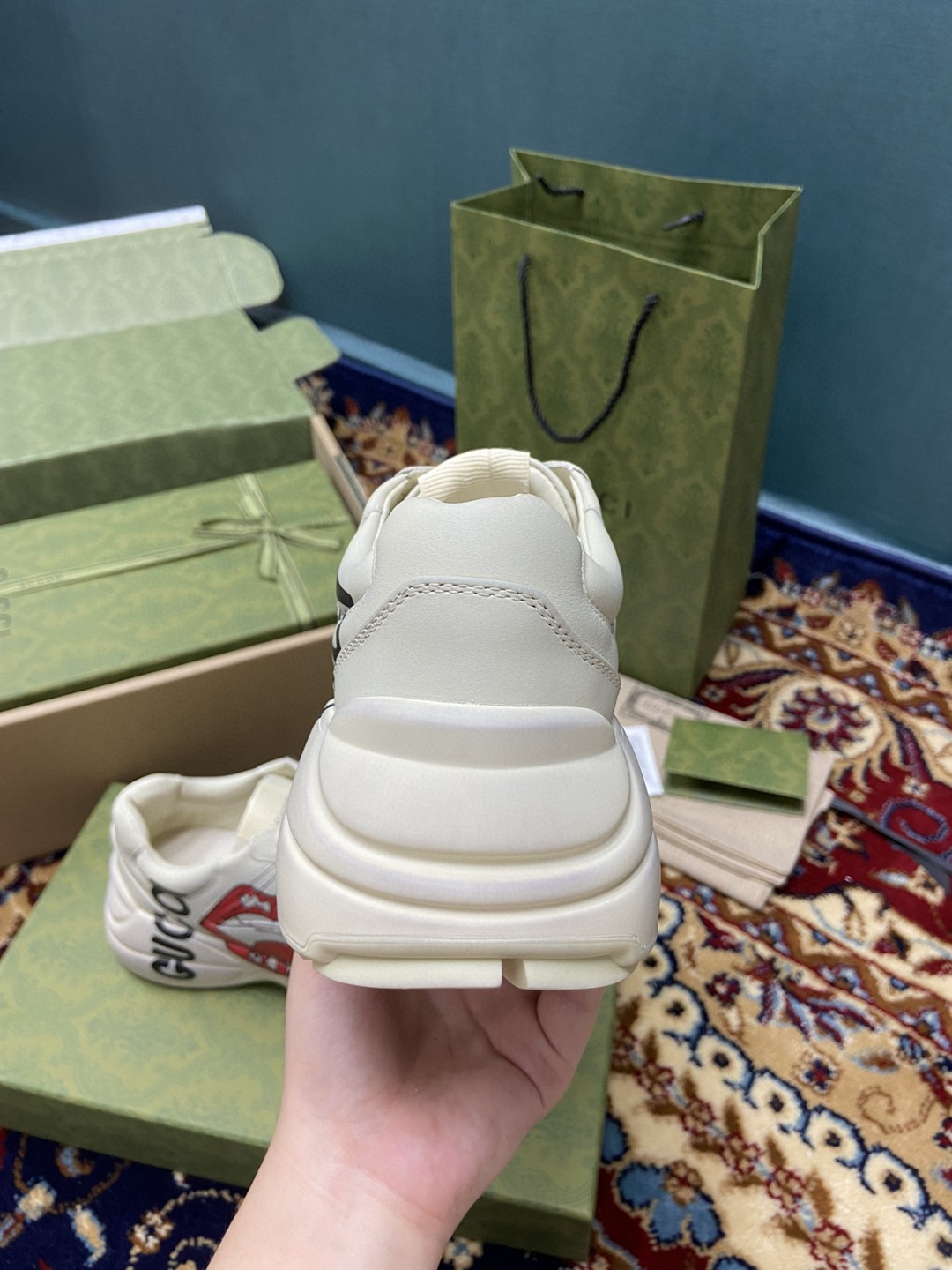 Gvc*1 Men’s Rhyton Sneakers With Mouth Print White Ivory For Men ‎552089 A9L00 9522