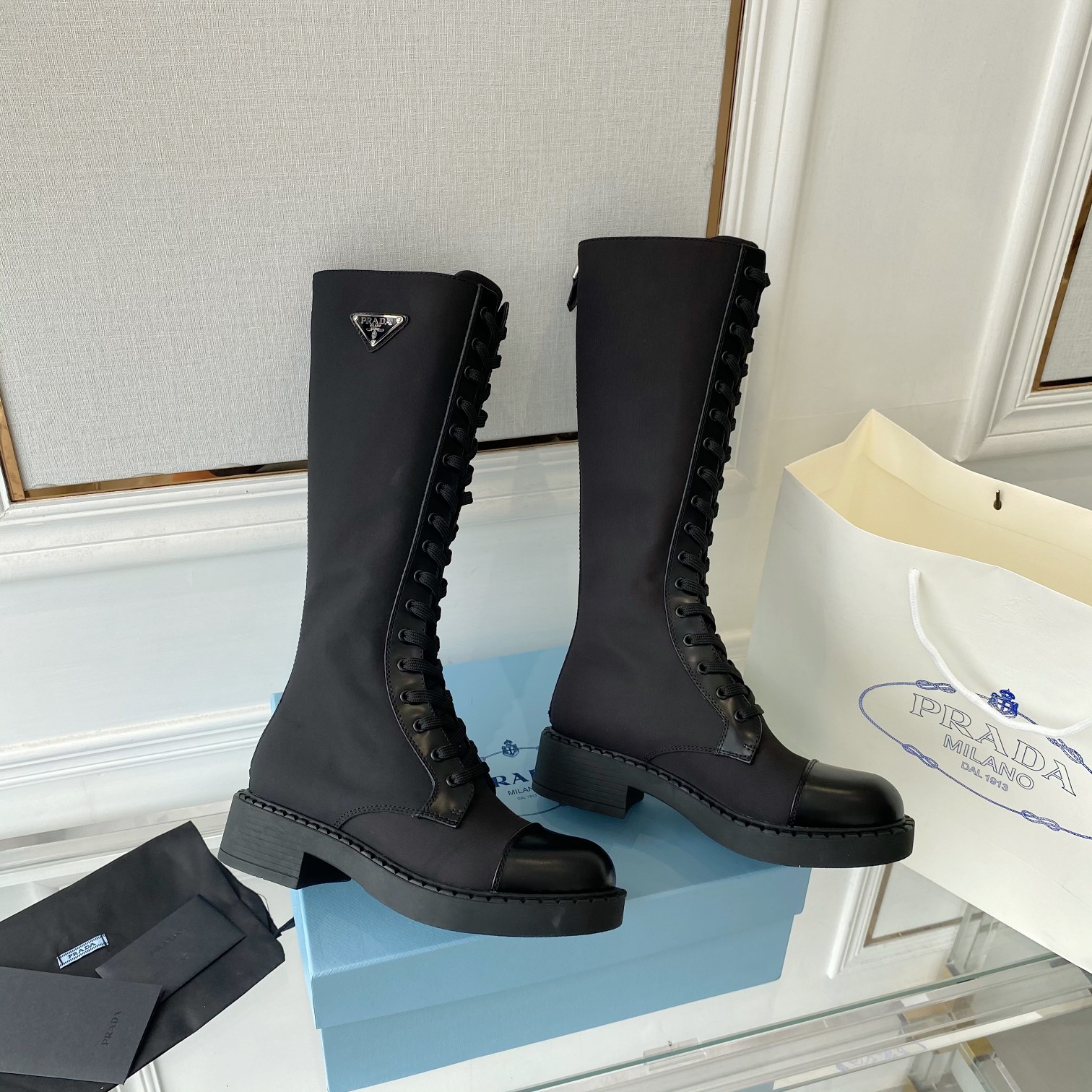 Pra*a Brushed And Re-Nylon Boots Black For Women PRD 1W906M_3LLB_F0002_F_D050