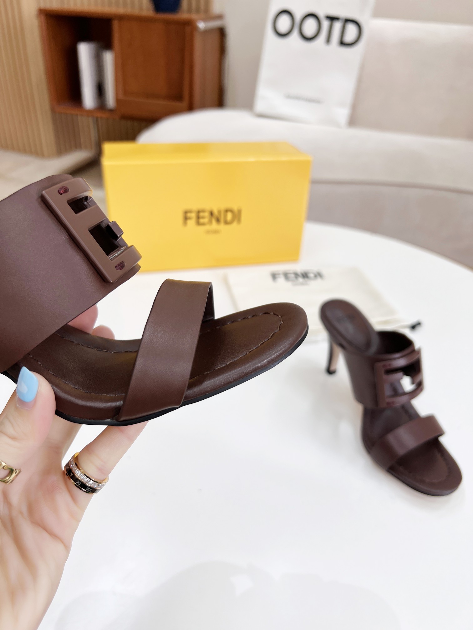 F**di Baguette Burgundy Heels For Women