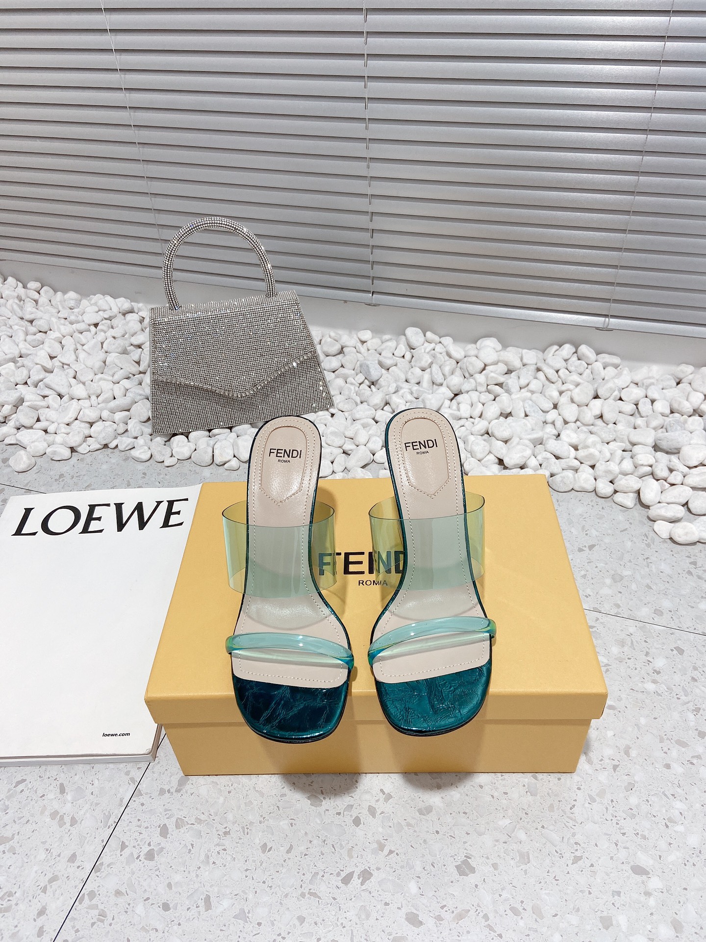 F**di First Dark Green Transparent High-Heeled Sandals For Women