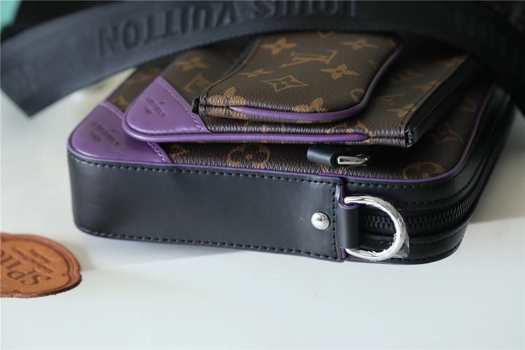 L0vis Vvtt0n Trio Messenger Monogram Macassar Canvas By Virgil Abloh’s Purple For Men, Men’s Bags, Shoulder And Crossbody Bags 9.5in/25cm LV M46266