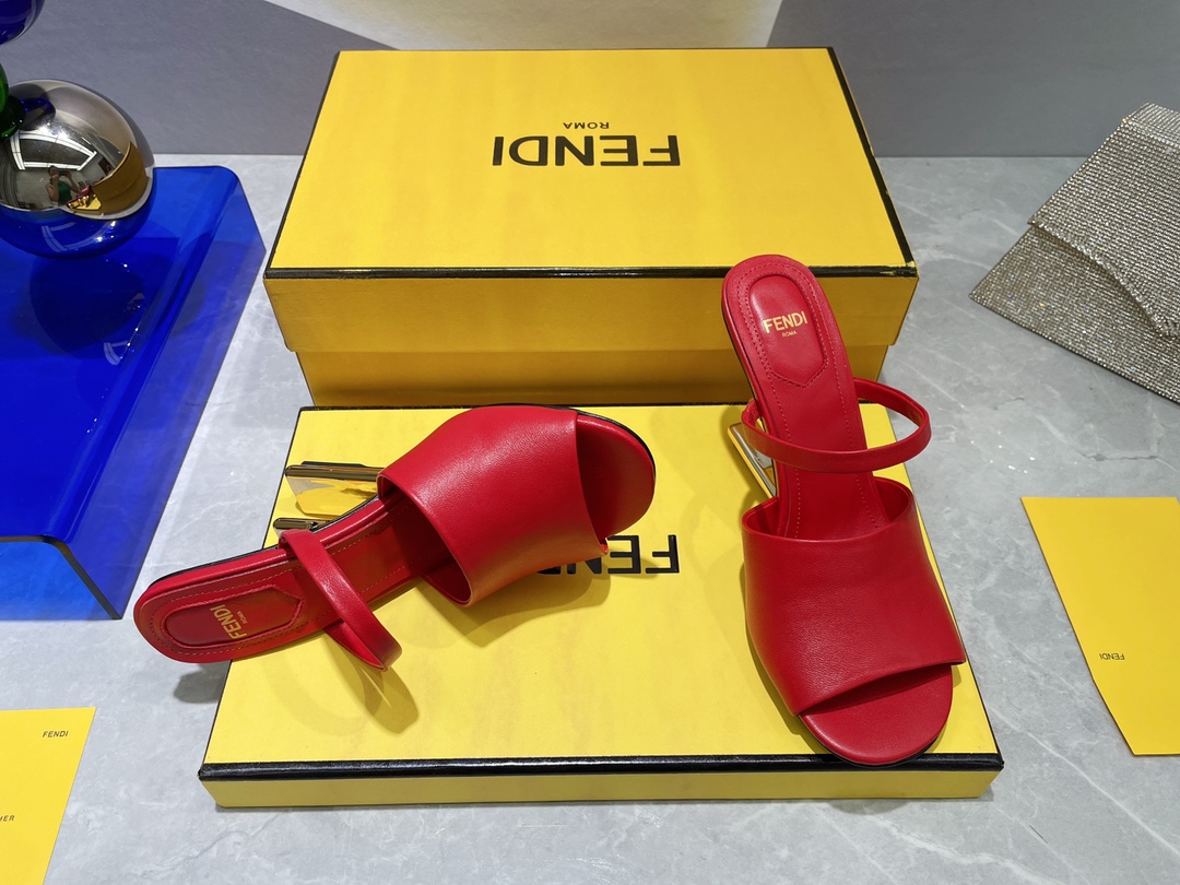 F**di First Red High-Heeled Sandals For Women
