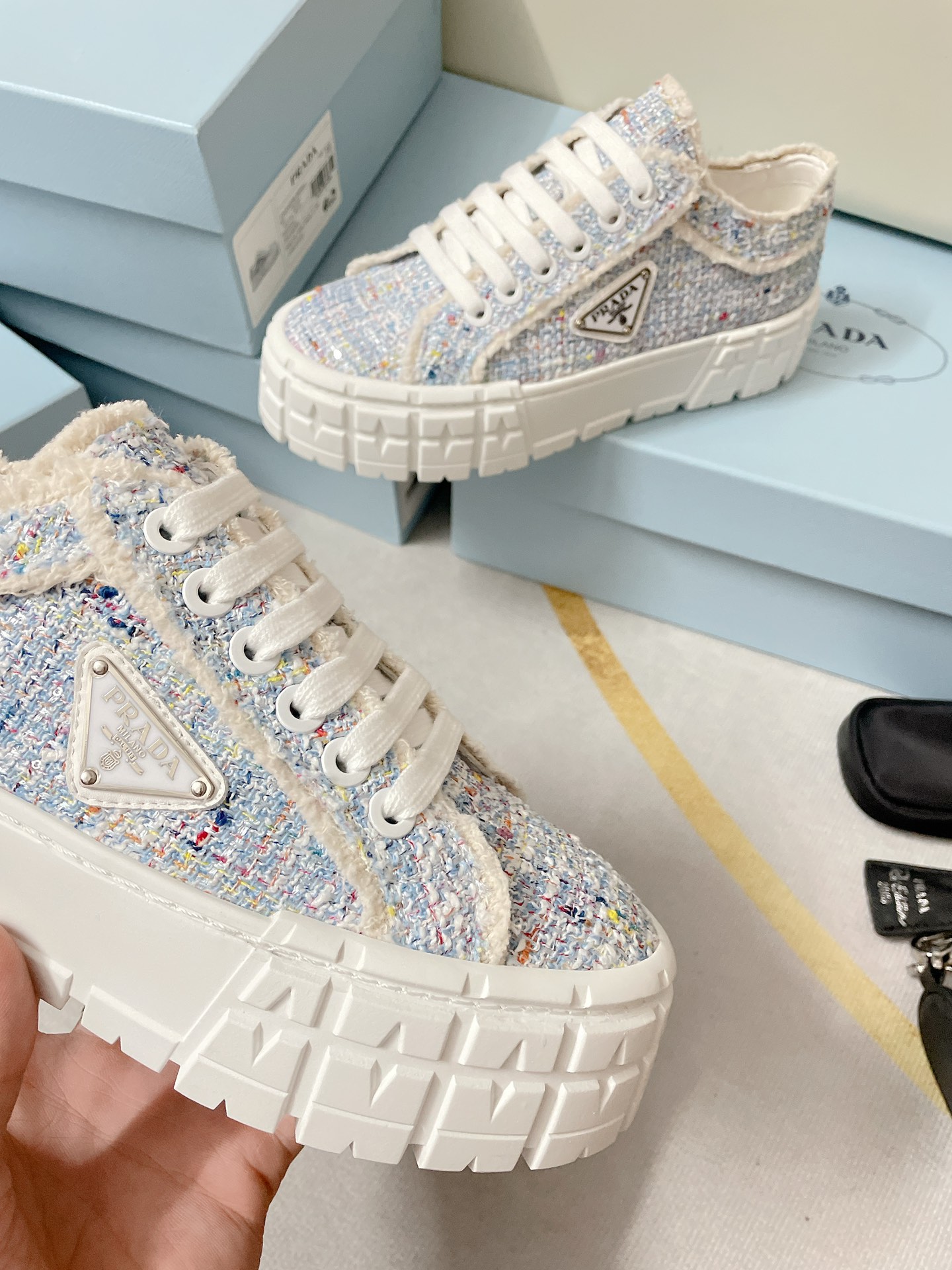 Pra*a Double Wheel Gabardine Sneakers Light Blue For Women 2in/50mm PRD