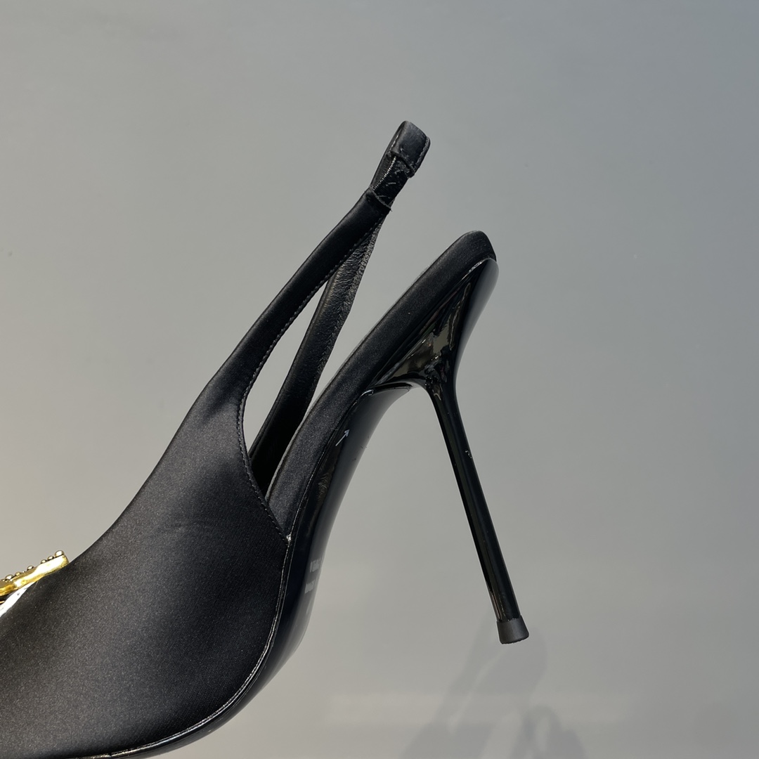 Sa1nt Lau*nt Women’s Silk Slingback Pumps Black For Women Y51
