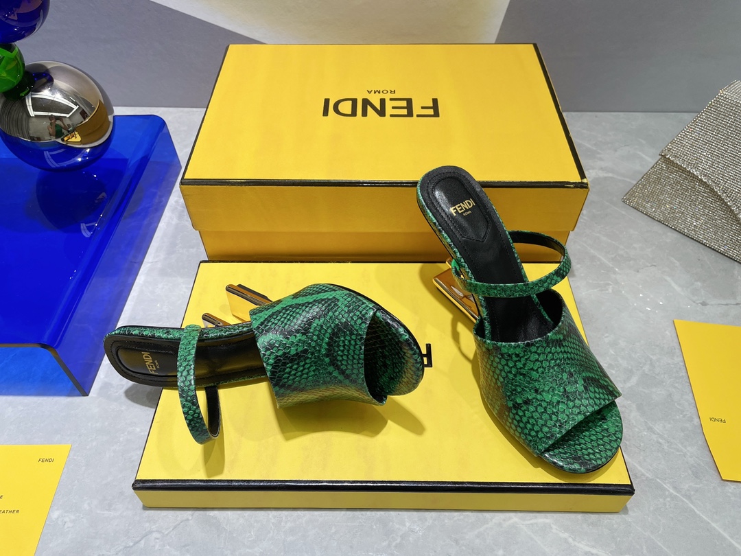 F**di First Green Python High-Heeled Sandals For Women