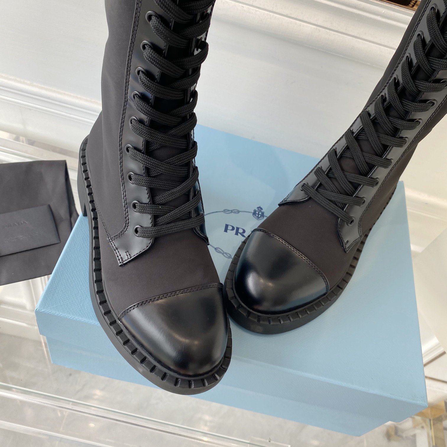 Pra*a Brushed And Re-Nylon Boots Black For Women PRD 1W906M_3LLB_F0002_F_D050