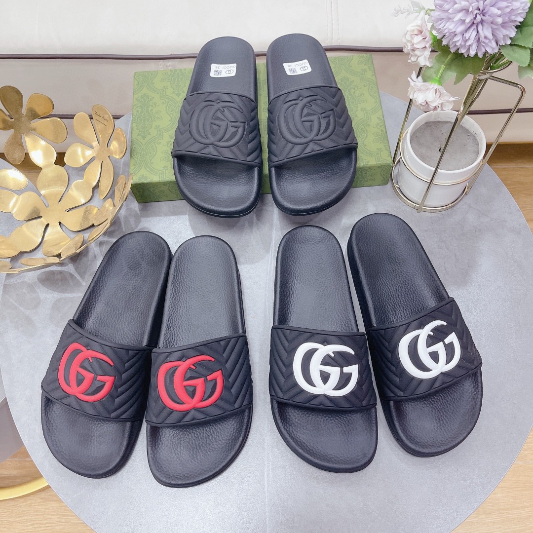 Gvc*1 Women’s Quilted GG Rubber Slide Black And White For Women 601041