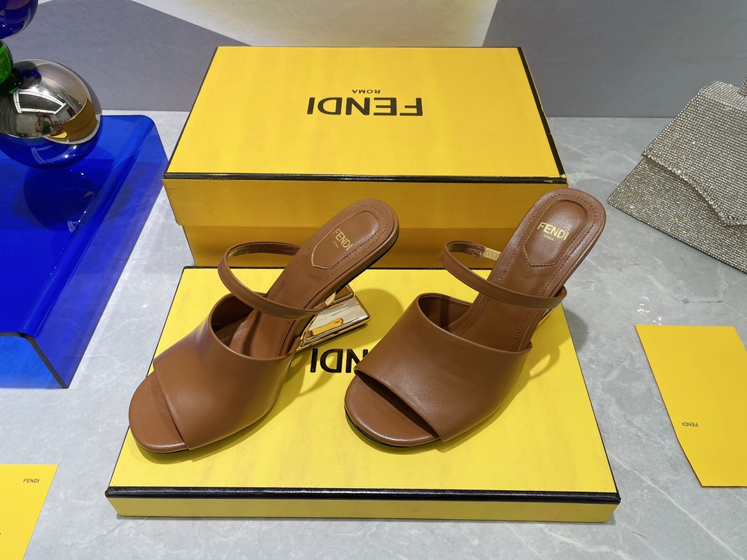 F**di First Brown High-Heeled Sandals For Women 8R8212NA7F148R