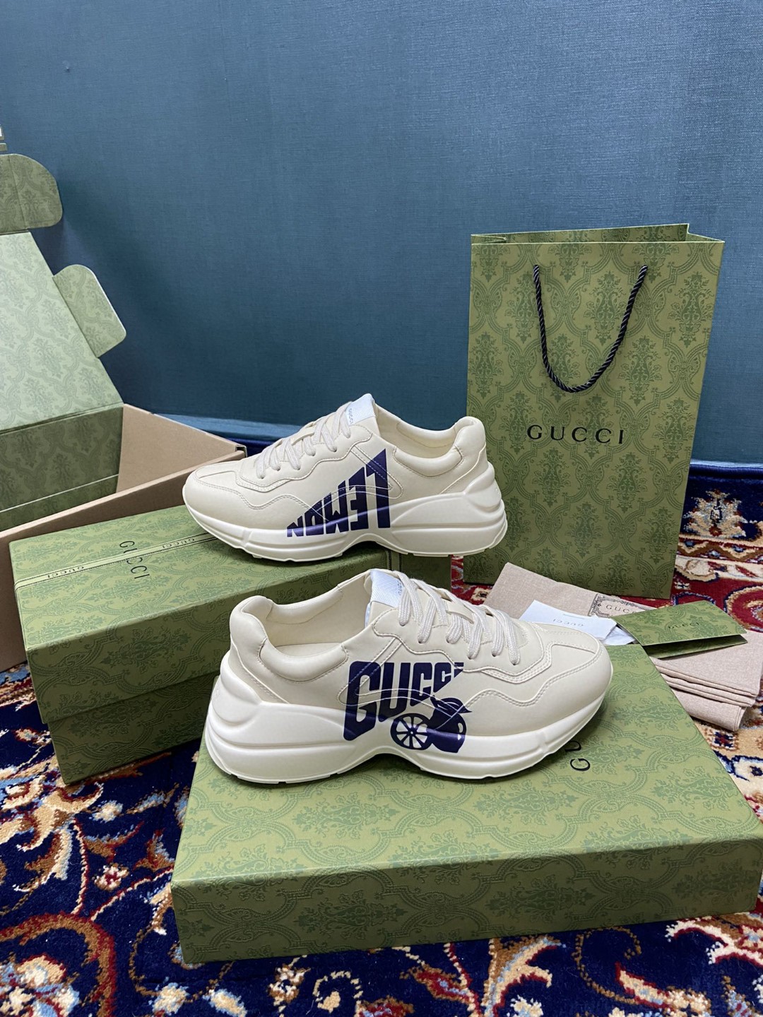 Gvc*1 Men’s Rhyton Sneakers With Lemon Gvc*1 White Ivory For Men ‎684899 DRW00 9522