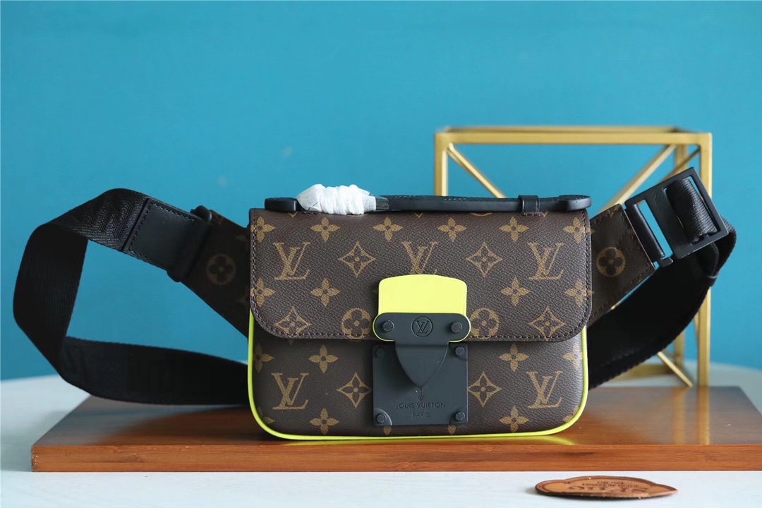 L0vis Vvtt0n S-Lock Sling Monogram Macassar Yellow For Men, Men’s Bags, Crossbody Bags 8.3in/21cm LV