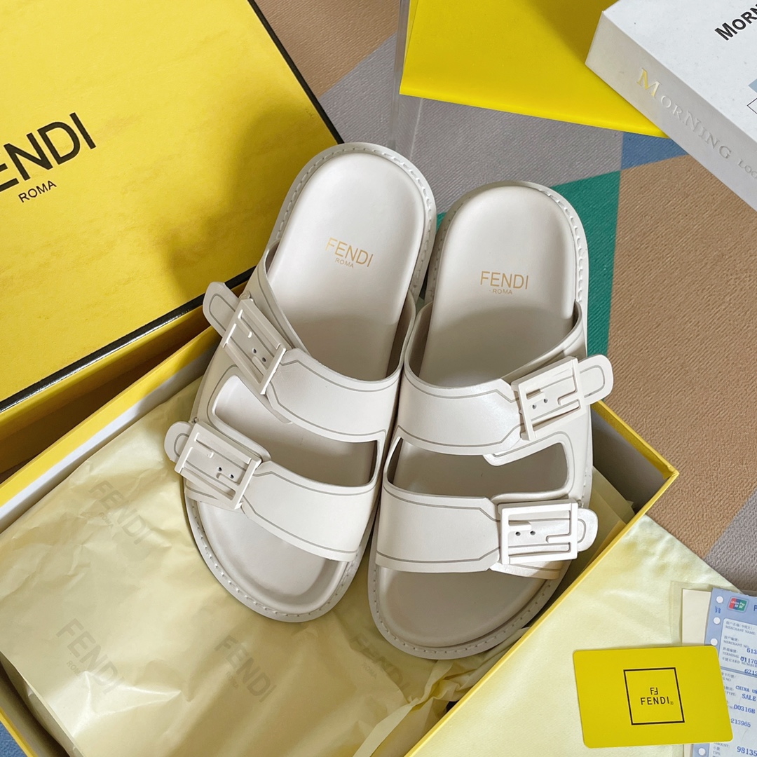 F**di Feel White FF Fabric Slides For Women 8X8326PPHF1G70