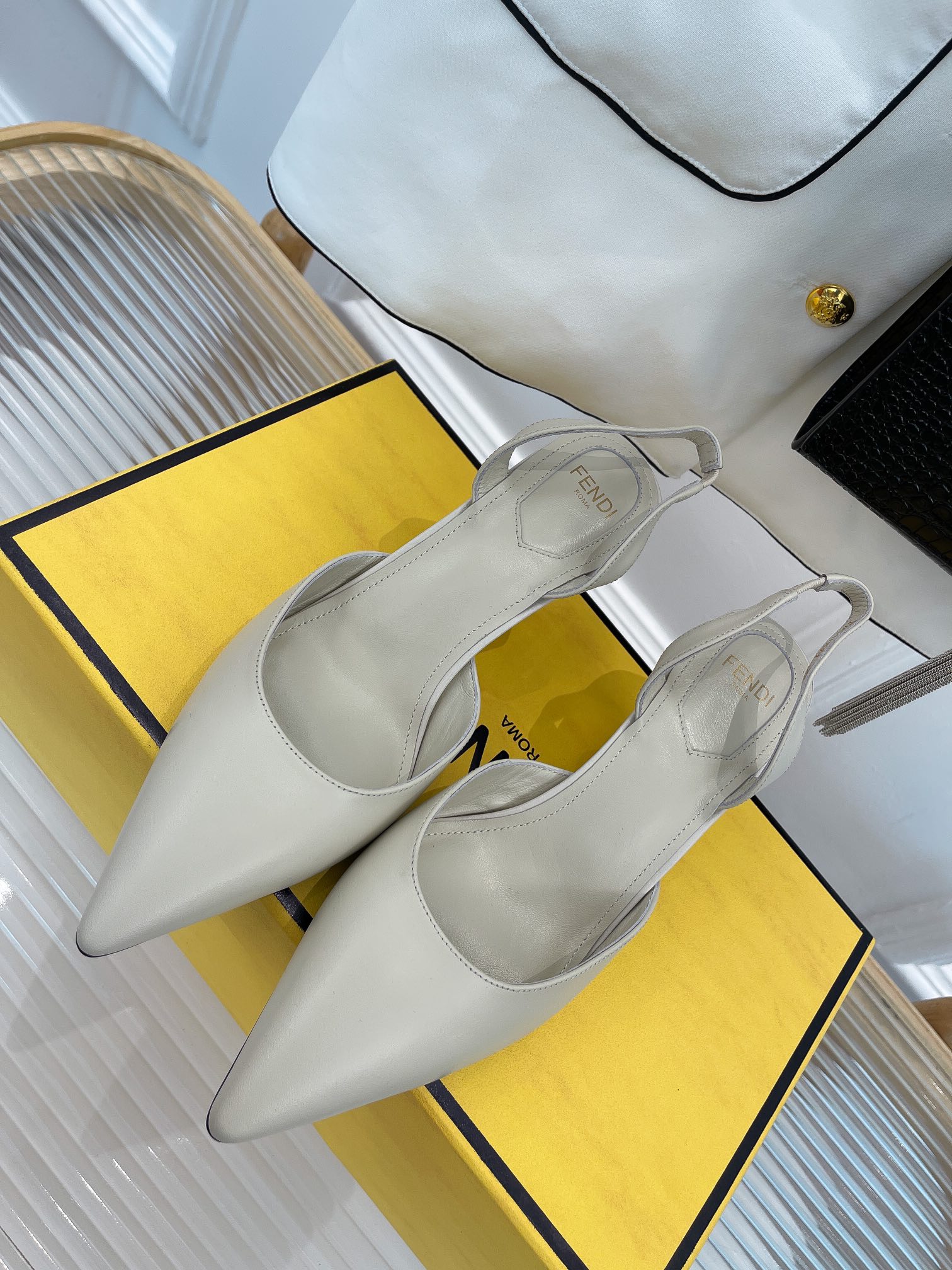 F**di First Grey High-Heeled Slingbacks For Women