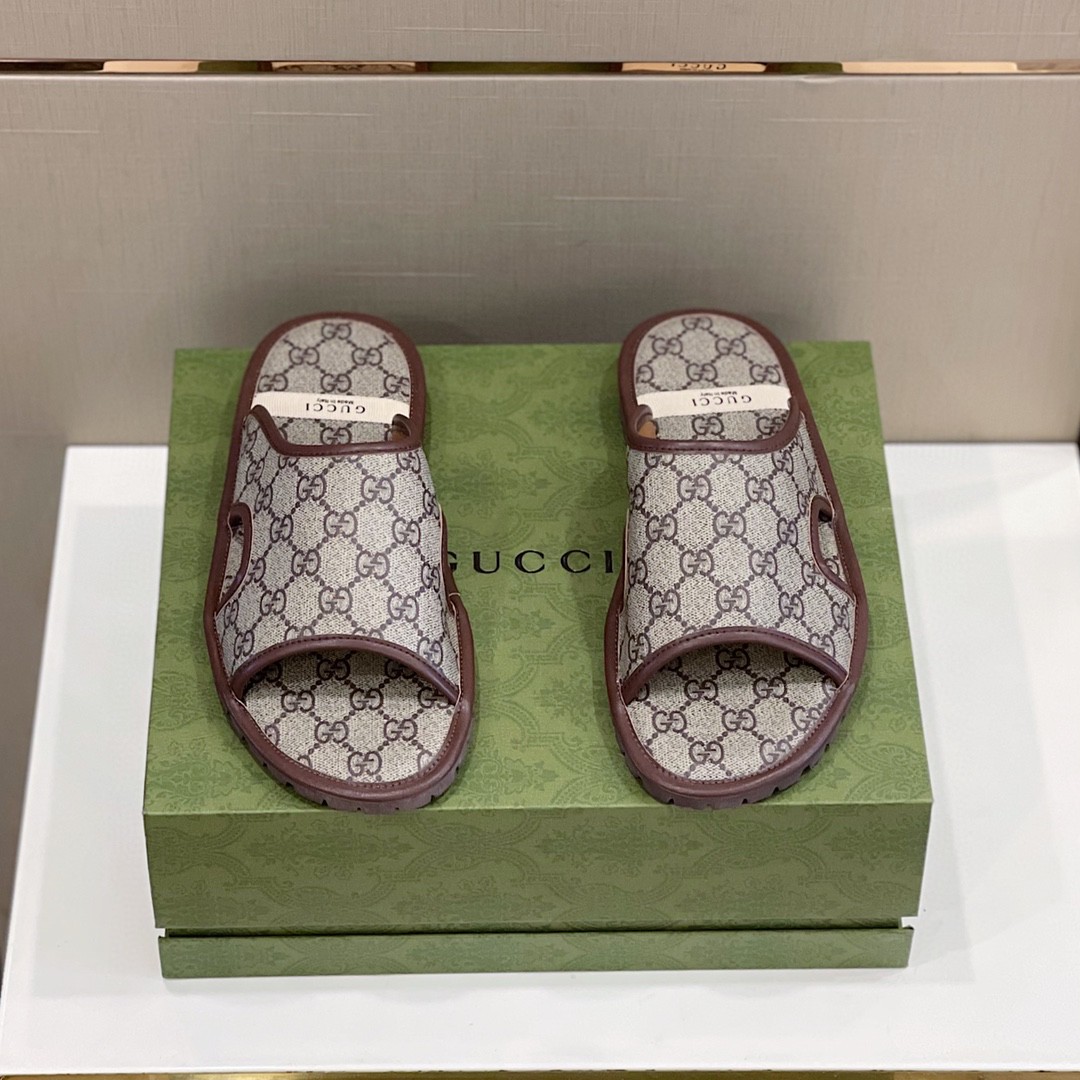 Gvc*1 Men’s GG Svp*me Slide Sandal Brown And Beige For Men ‎624879 96G60 9762