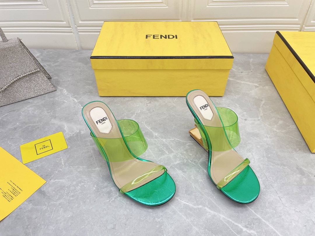 F**di First Green Transparent High-Heeled Sandals For Women