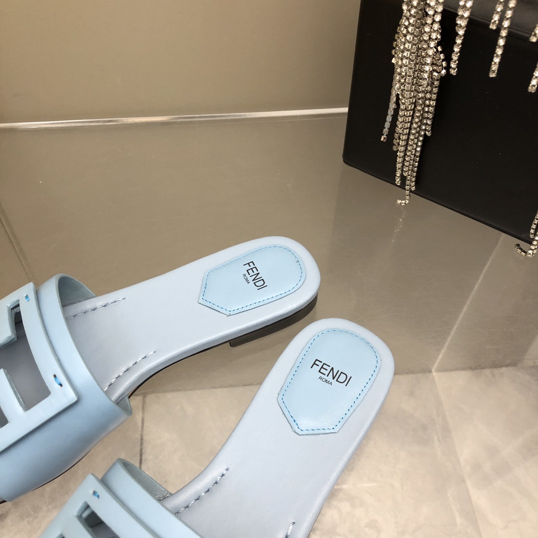 F**di Signature Light Blue Slides For Women 8R8136AE7TF18TF