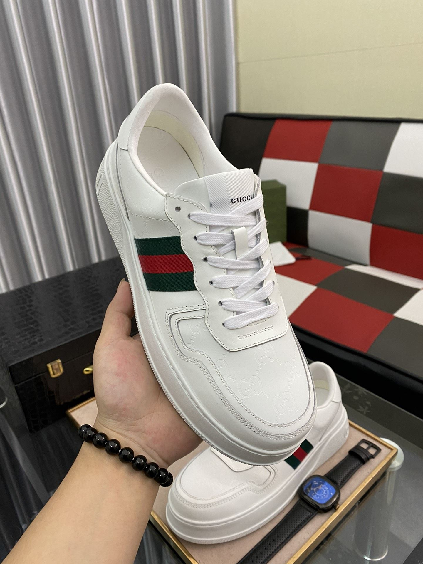 Gvc*1 Men’s GG Sneaker With Web White For Men ‎669582