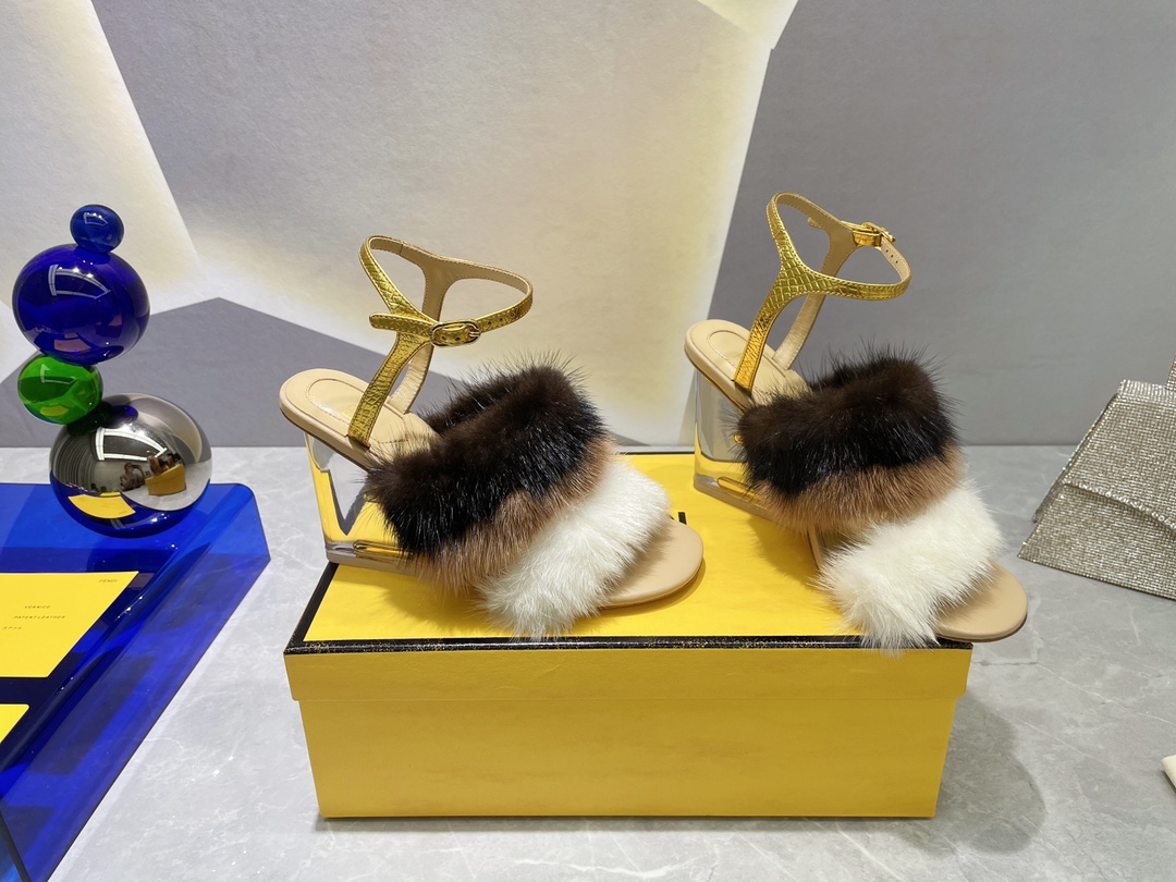 F**di First White Mink High-Heeled Sandals For Women 8X8275AI11F1H00