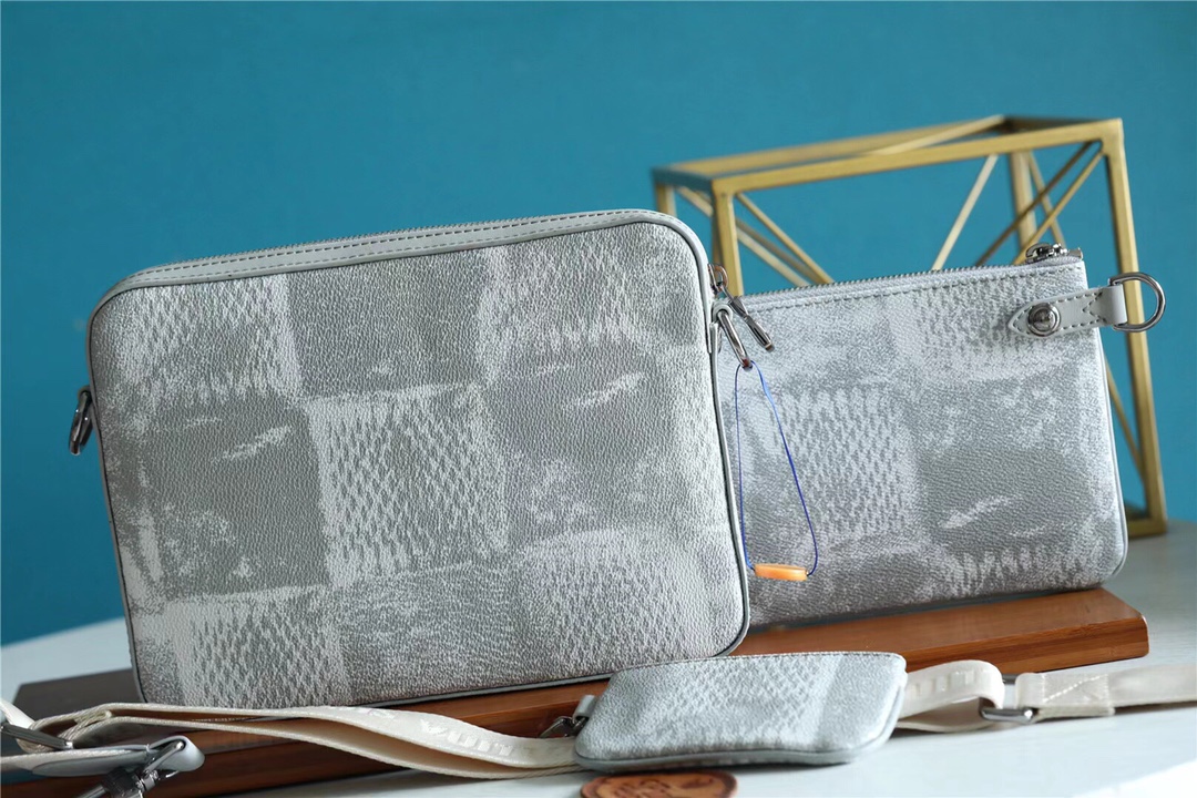 L0vis Vvtt0n Trio Messenger Damier Salt Gray For Men, Men’s Bags, Shoulder And Crossbody Bags 9.5in/25cm LV N50068