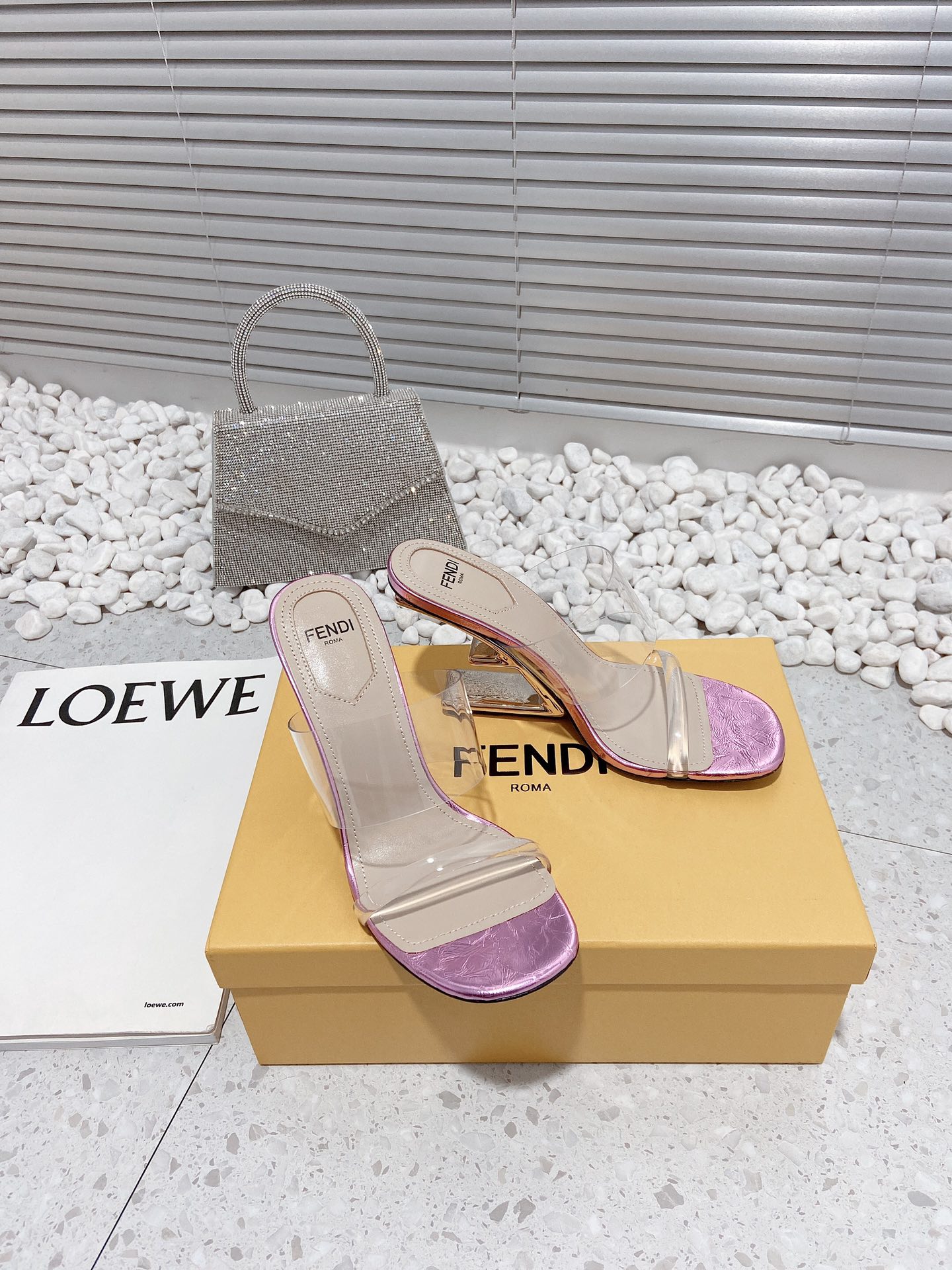 F**di First Pink Transparent High-Heeled Sandals For Women