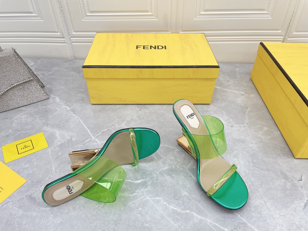 F**di First Green Transparent High-Heeled Sandals For Women
