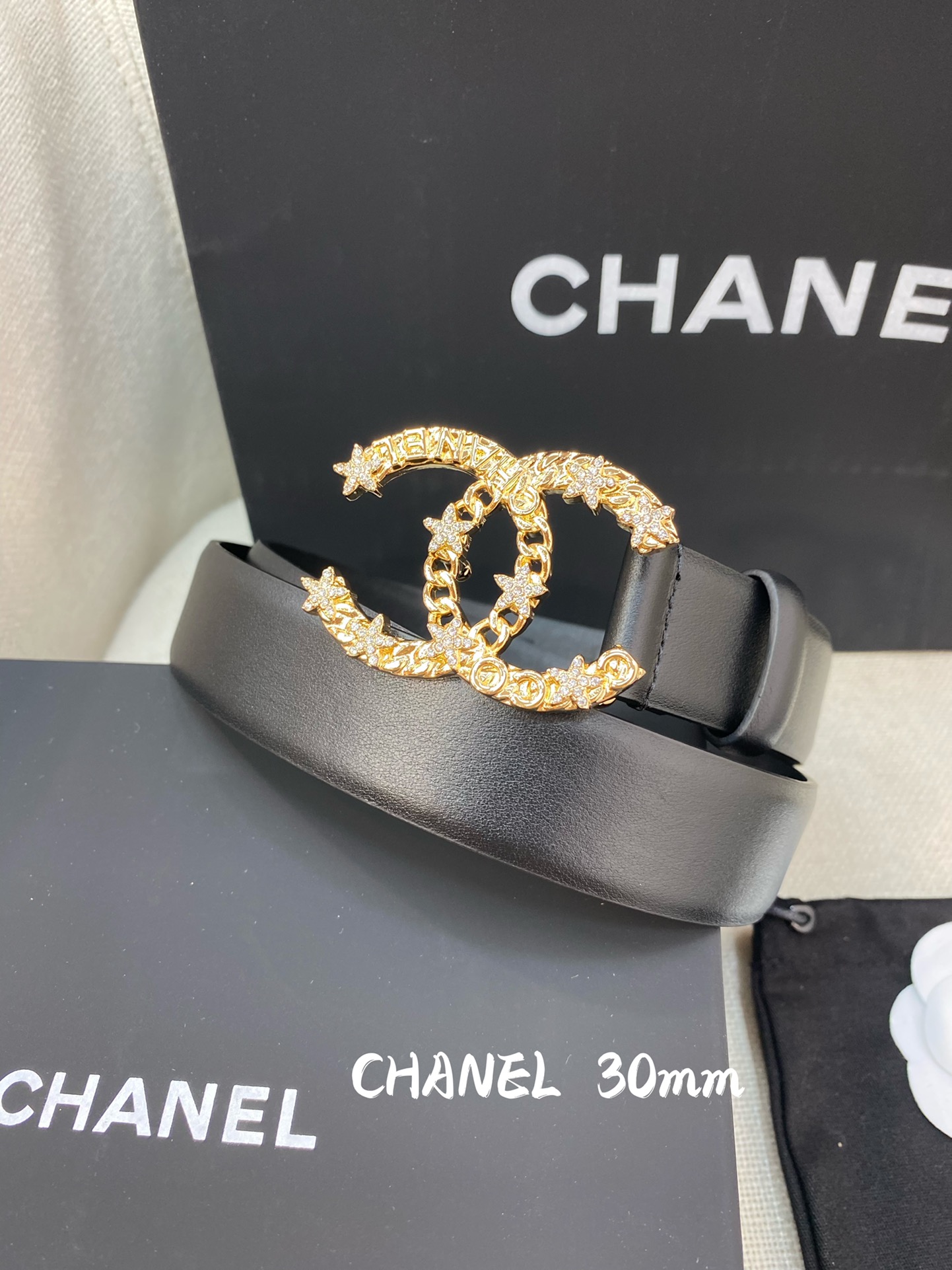 Ch**el Belt With Double C Buckle Black Women Belt
