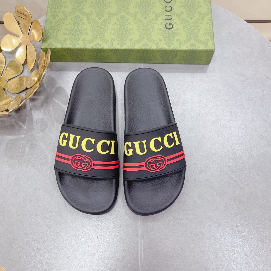 Gvc*1 Men’s Logo Rubber Slide Black Red And Yellow For Men 522887