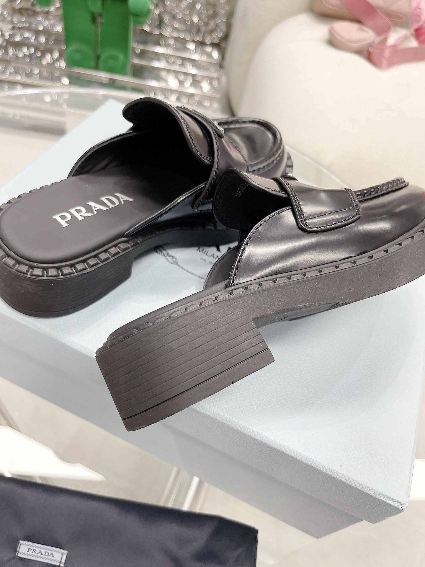 Pra*a Chocolate Brushed Mules Black For Women 1.6in/40mm PRD