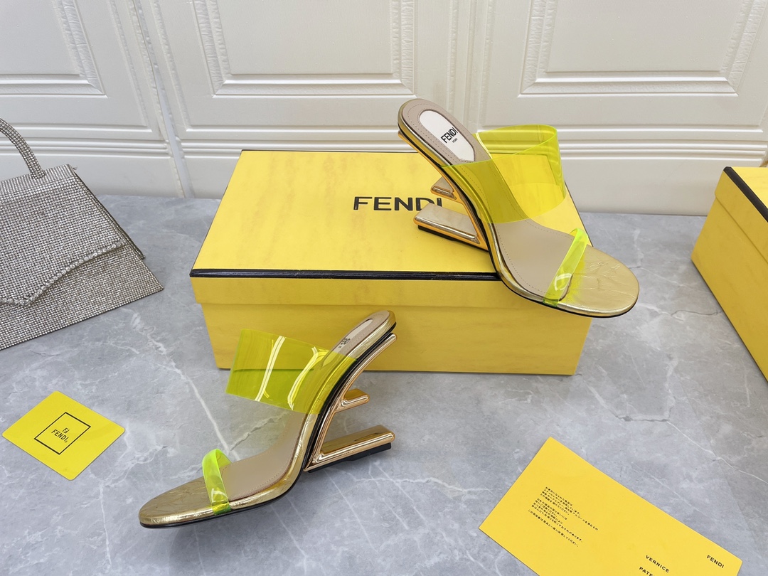 F**di First Yellow Transparent High-Heeled Sandals For Women