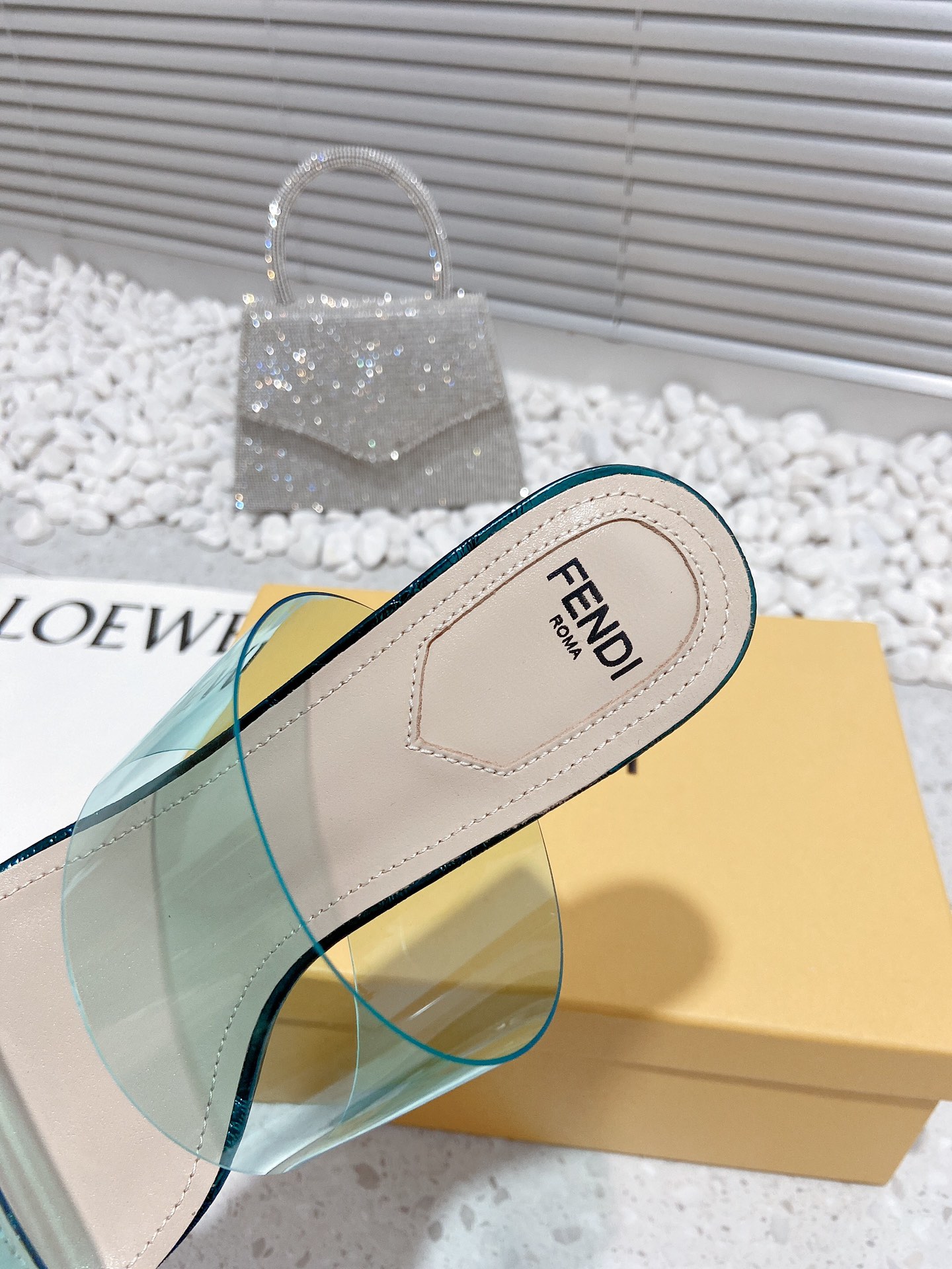 F**di First Dark Green Transparent High-Heeled Sandals For Women