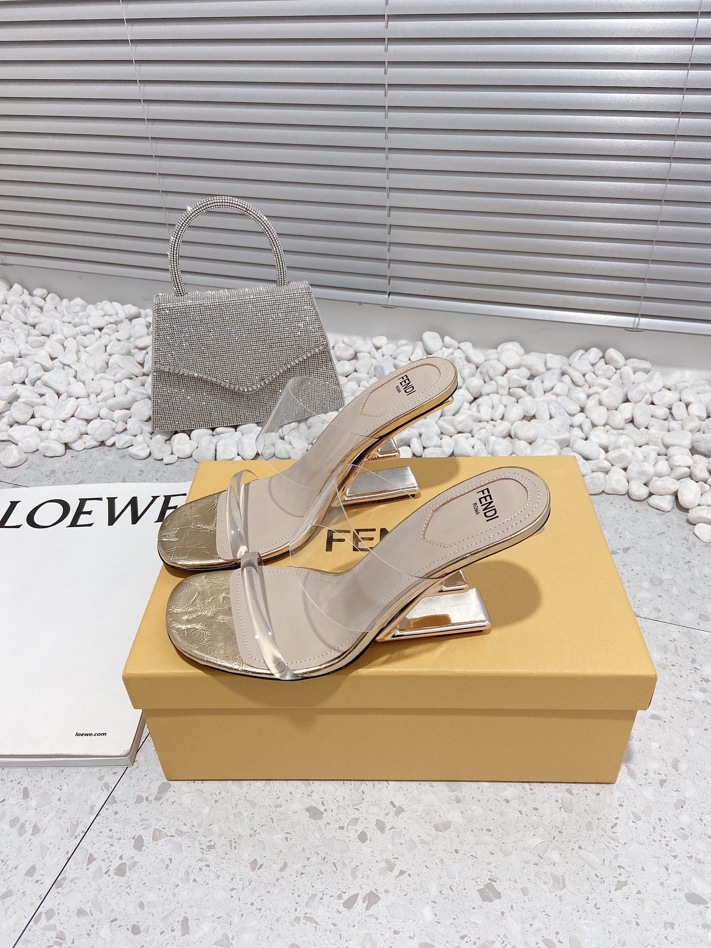 F**di First Gold Transparent High-Heeled Sandals For Women